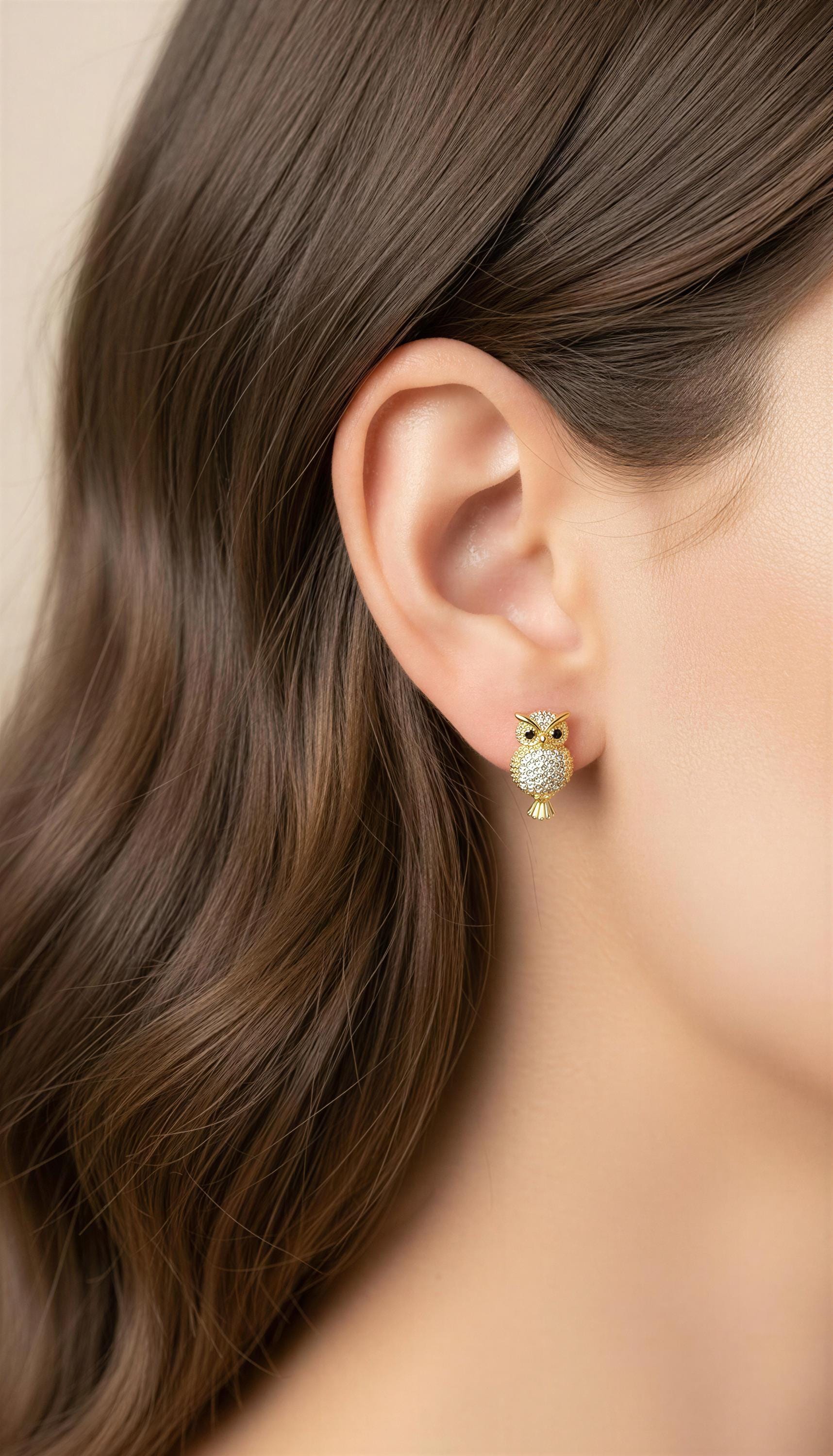 Owl Stud Earrings, Dainty Owl Earrings, Dainty earrings, Tiny gold earrings, Minimalistic Gold Earrings, Gifts for-her, Wife gift, for-women