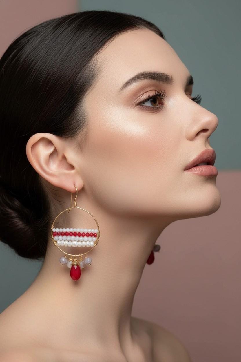 Crystal and pearl hoop earrings, Thin hoop earrings, Big hoop earrings, Large Gold filled hoop earrings, Christma gift, Christmas mom gifte