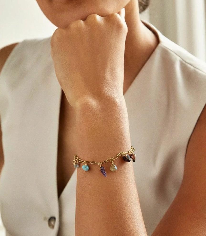 Charm Bracelet stone Bracelet, Minimalist bracelet, Stoned bracelets, Dainty multi charm jewelry, chunky bracelet, Christma gifts for women