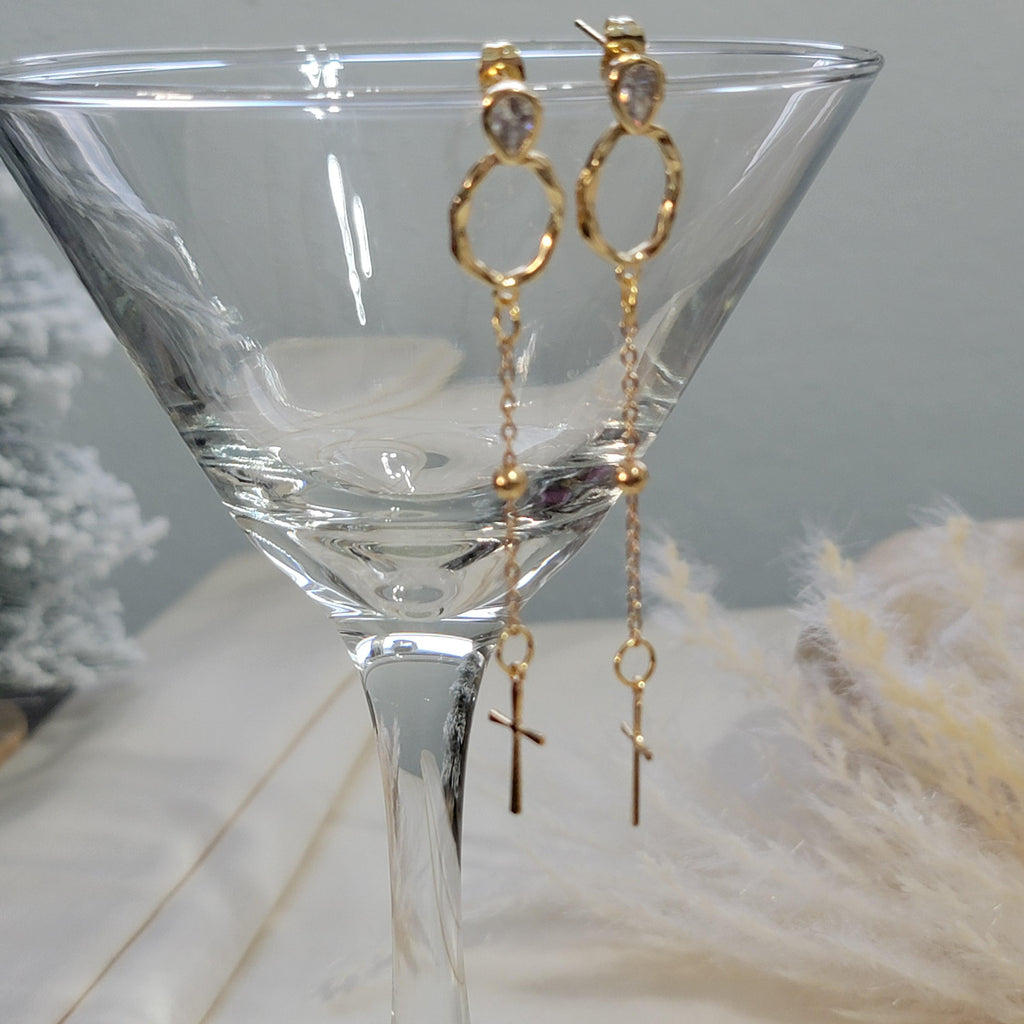 Cross Chain Earrings, Cross earrings gold, Earrings-chains,Minimalistic earrings,Gold chain earrings, Christmas mom gifte,Christmas-daughter