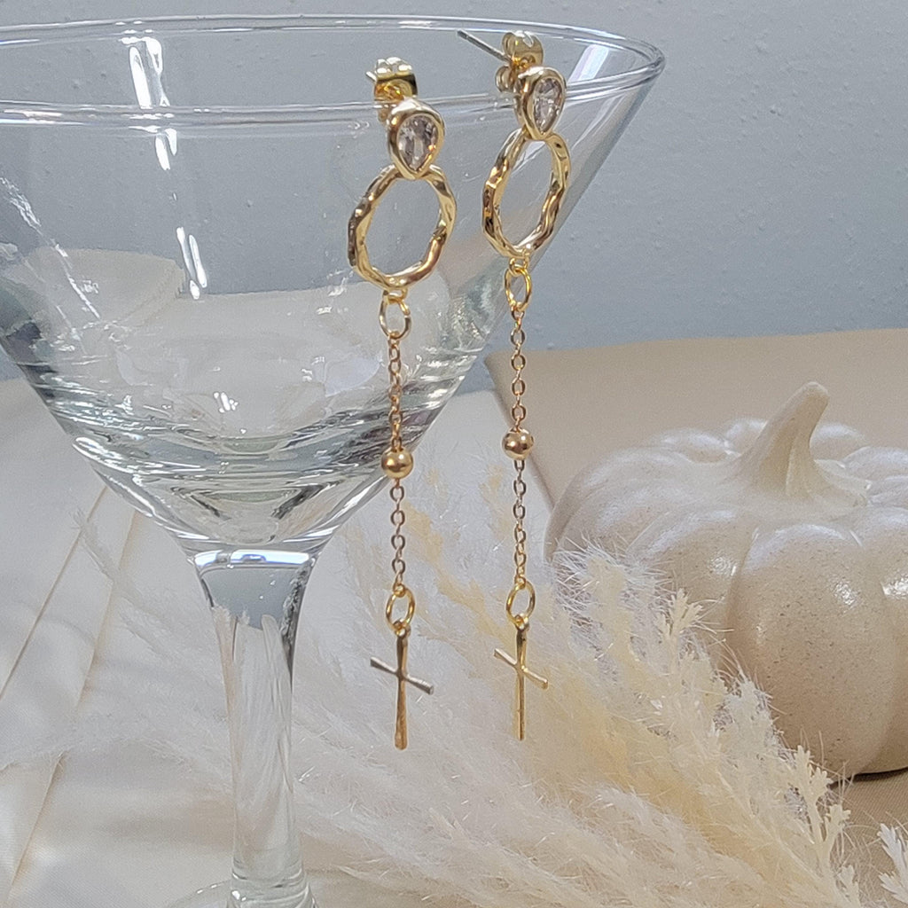 Cross Chain Earrings, Cross earrings gold, Earrings-chains,Minimalistic earrings,Gold chain earrings, Christmas mom gifte,Christmas-daughter