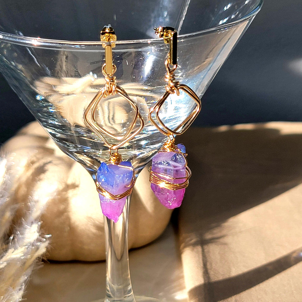 Raw Crystal Hoops Gold Earrings, Crystal Hoop Earrings, Charm Earrings, Quartz hoop earrings, Raw Stone Hoops, Gift For- Her, Gift-For Women