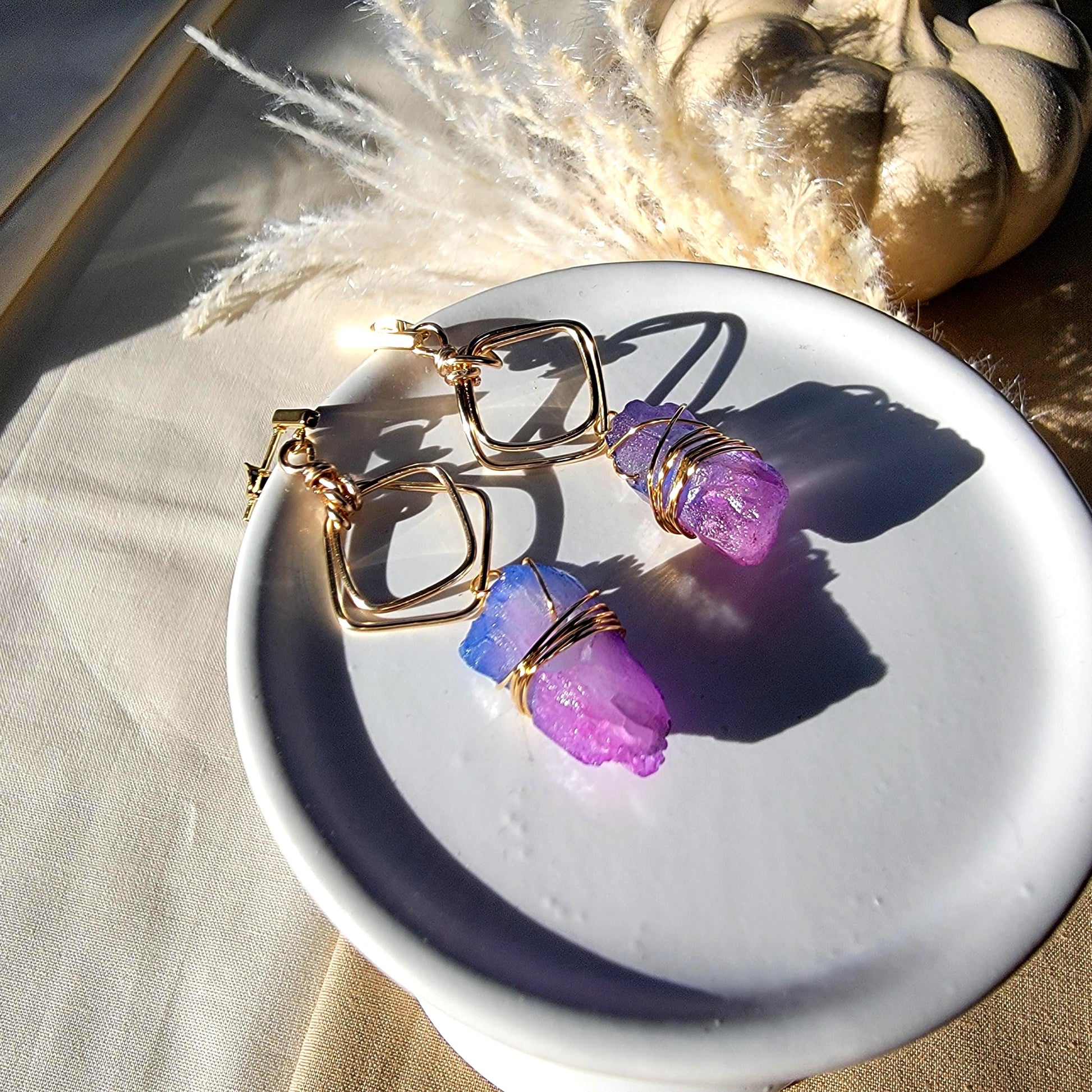 Raw Crystal Hoops Gold Earrings, Crystal Hoop Earrings, Charm Earrings, Quartz hoop earrings, Raw Stone Hoops, Gift For- Her, Gift-For Women