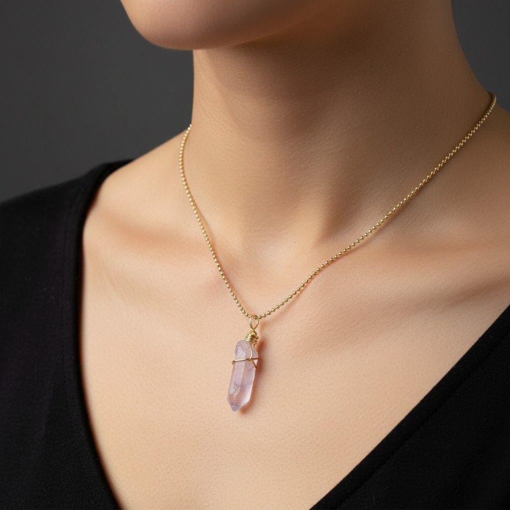 Raw Crystal necklace, Thin necklace chain, Dainty crystal necklace, Necklaces minimalistic, Motherly gifted, Gifts for-her, Christma gift