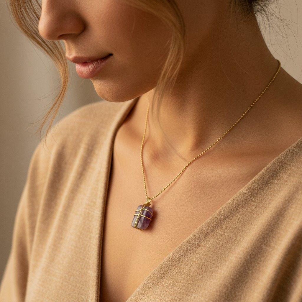 Amethyst Necklace, Dainty thin necklace, Thin gold necklace, Necklaces minimalistic, Motherly gifted, Christmas  giftful, Gifts for-her