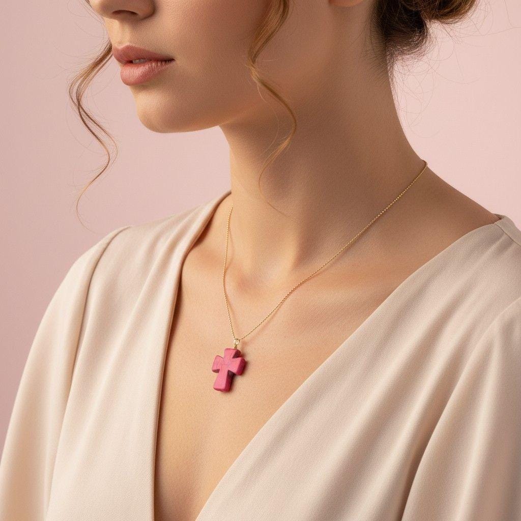 Large Howlite Dainty Cross necklaces, Thin gold necklace, Necklace minimalistic, Chain necklace, Baptism Gift, Christmas Giftful,Wife gifte
