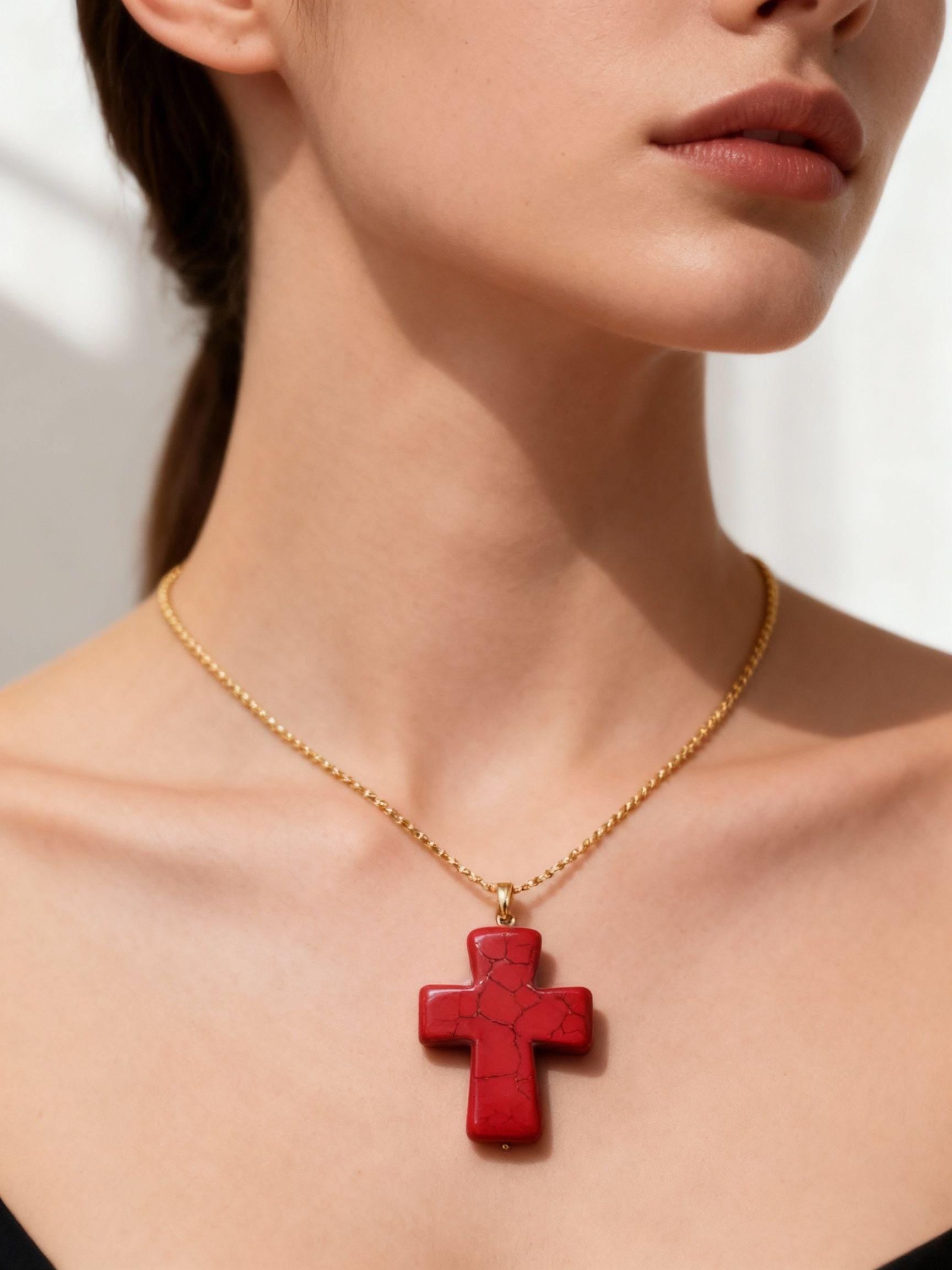 Large Howlite Dainty Cross necklaces, Thin gold necklace, Necklace minimalistic, Chain necklace, Baptism Gift, Christmas Giftful,Wife gifte