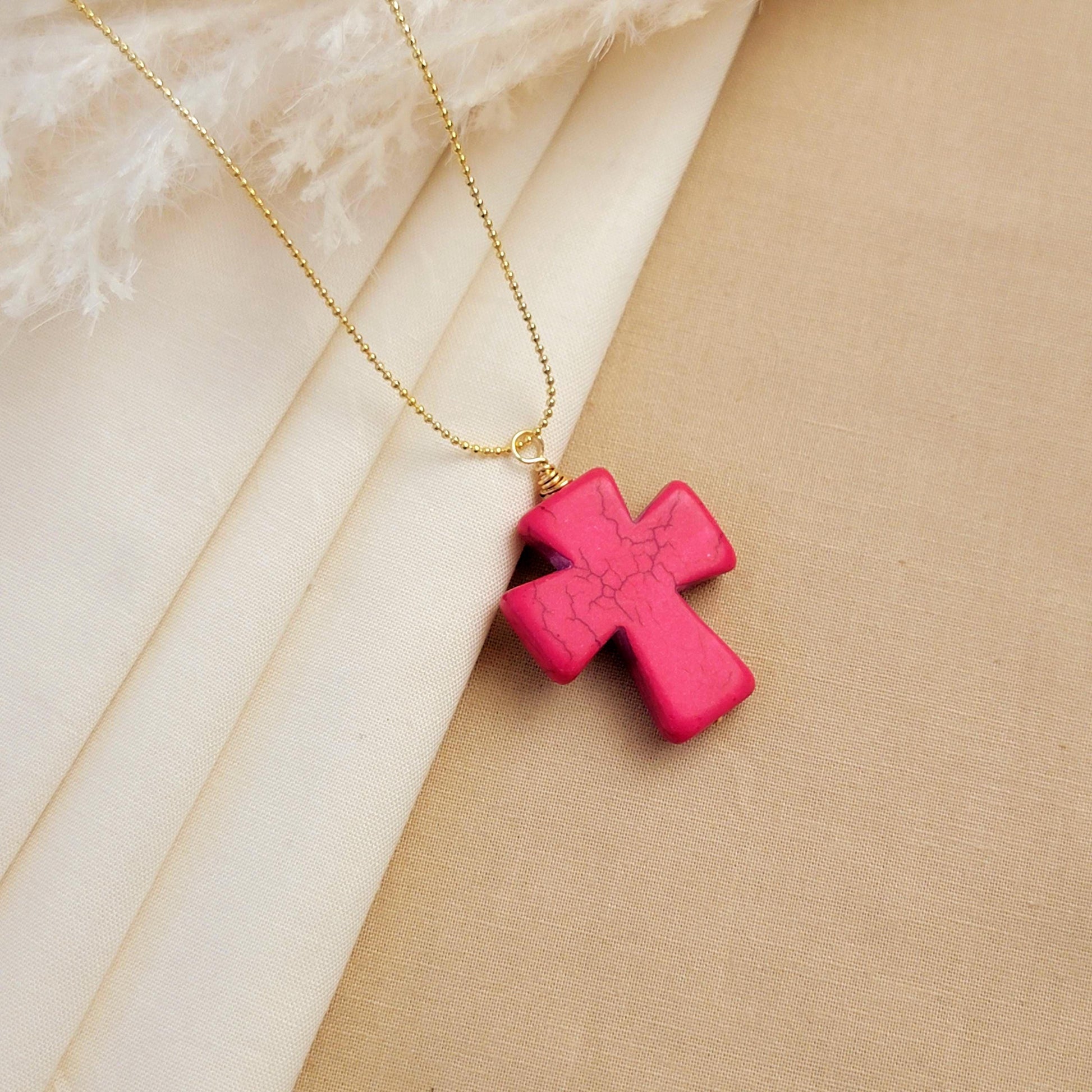 Large Howlite Dainty Cross necklaces, Thin gold necklace, Necklace minimalistic, Chain necklace, Baptism Gift, Christmas Giftful,Wife gifte