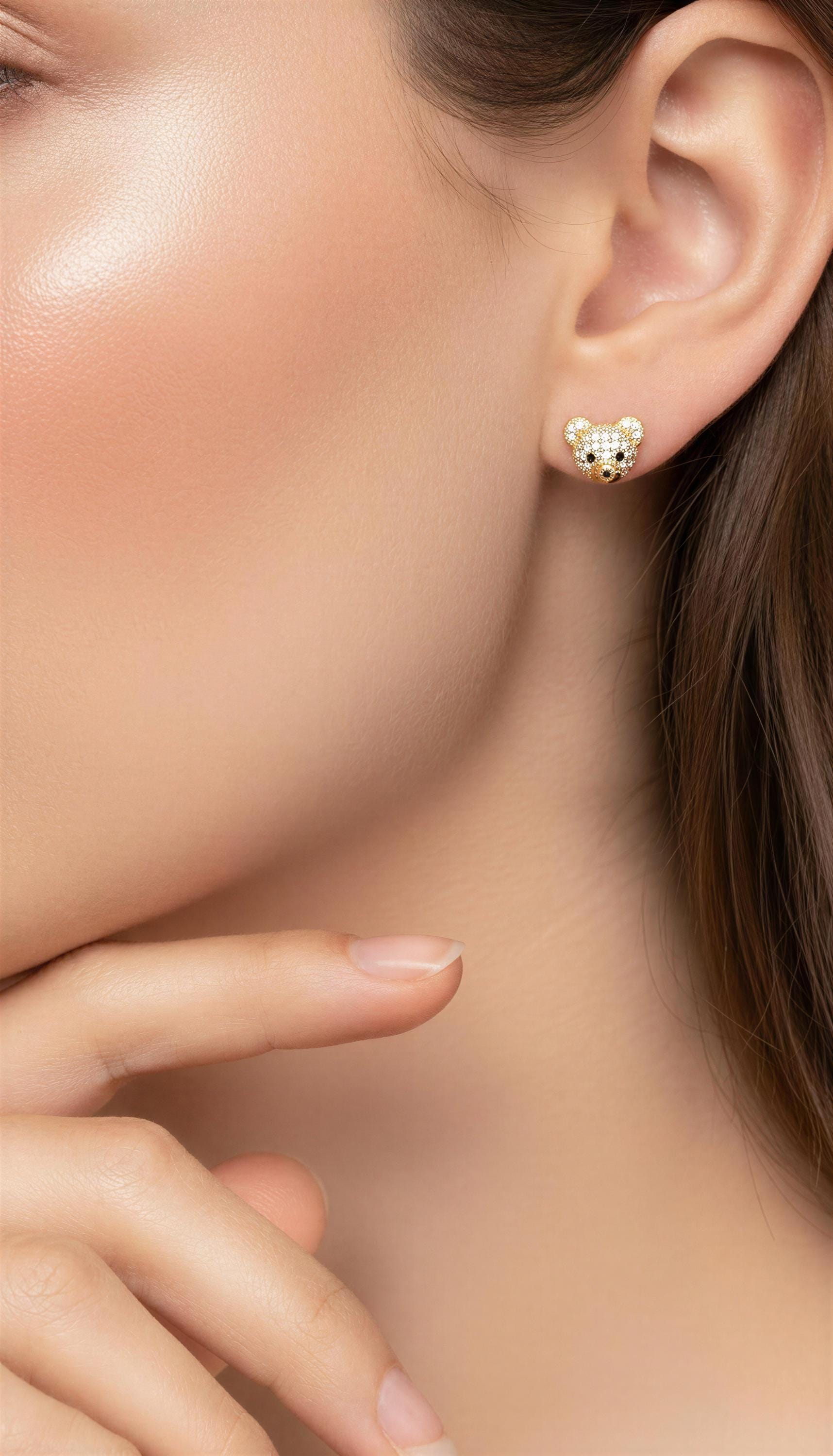 Bear Stud Earrings, Dainty earrings, Minimalists earrings, Tiny gold earrings, Minimalistic Earrings, Gifts for-her, Wife gift, for-women