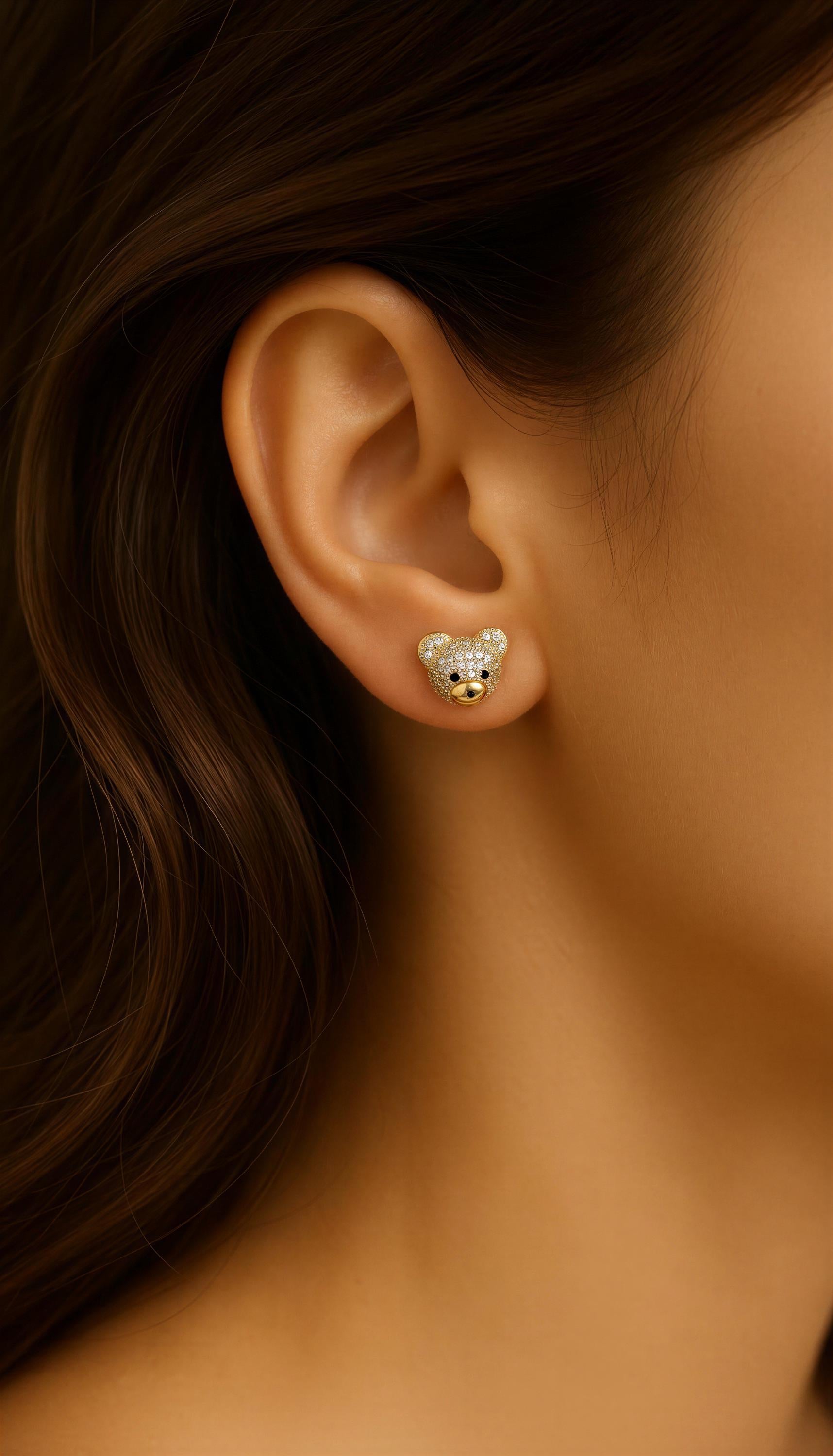 Bear Stud Earrings, Dainty earrings, Minimalists earrings, Tiny gold earrings, Minimalistic Earrings, Gifts for-her, Wife gift, for-women