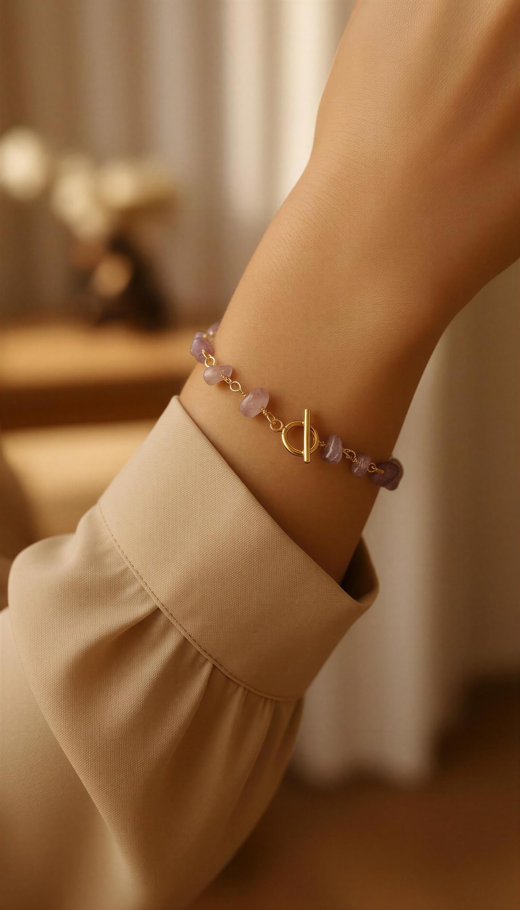 Lavender Jade  Bracelet, Gold bracelet dainty, Jade Crystal bracelet, Minimalist bracelete, Giftful daughter, Christma gift, wifely gifts