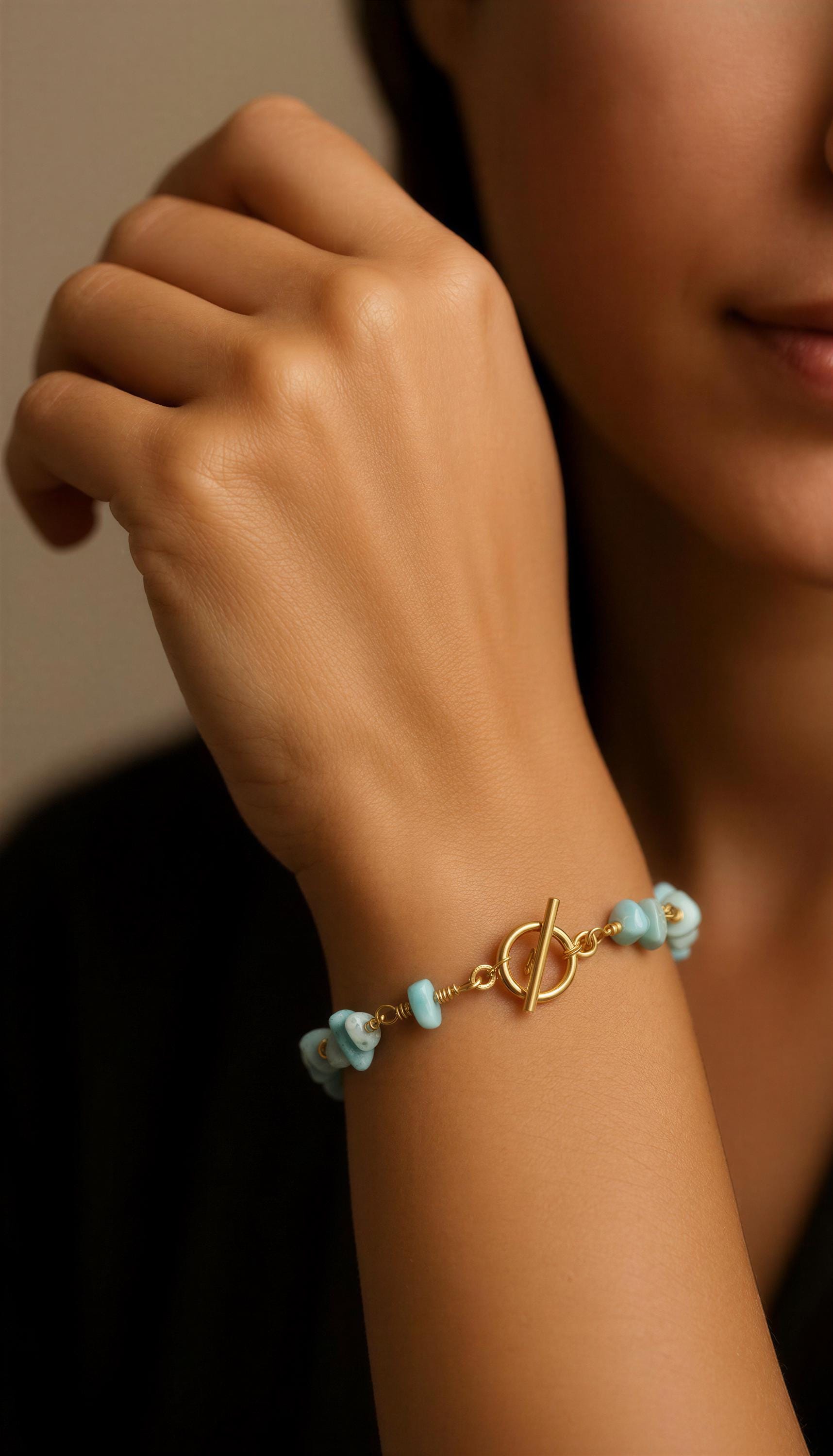 LARIMAR BRACELET, Larimar Raw Gemstone, Authentic Larimar Bead, layering bracelet, something blue, anxiety bracelet, christmas gifted