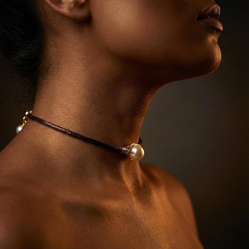 Pearl choker necklace, Leather Pearl Choker, Single Pearl Choker Necklace, June Birthstone, Choker Necklace, Boho Choker, Bridemaids Gift