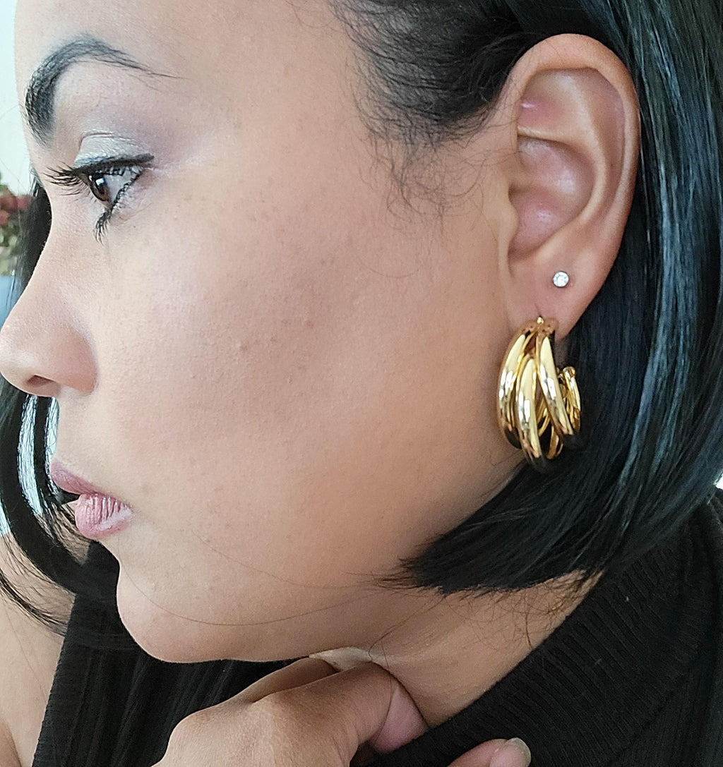 Triple Hoop Earrings, Gold hoop earrings, Knot earrings,Thick hoop earrings, Chunky gold hoops earrings, Triple band hoops, gold triple hoop