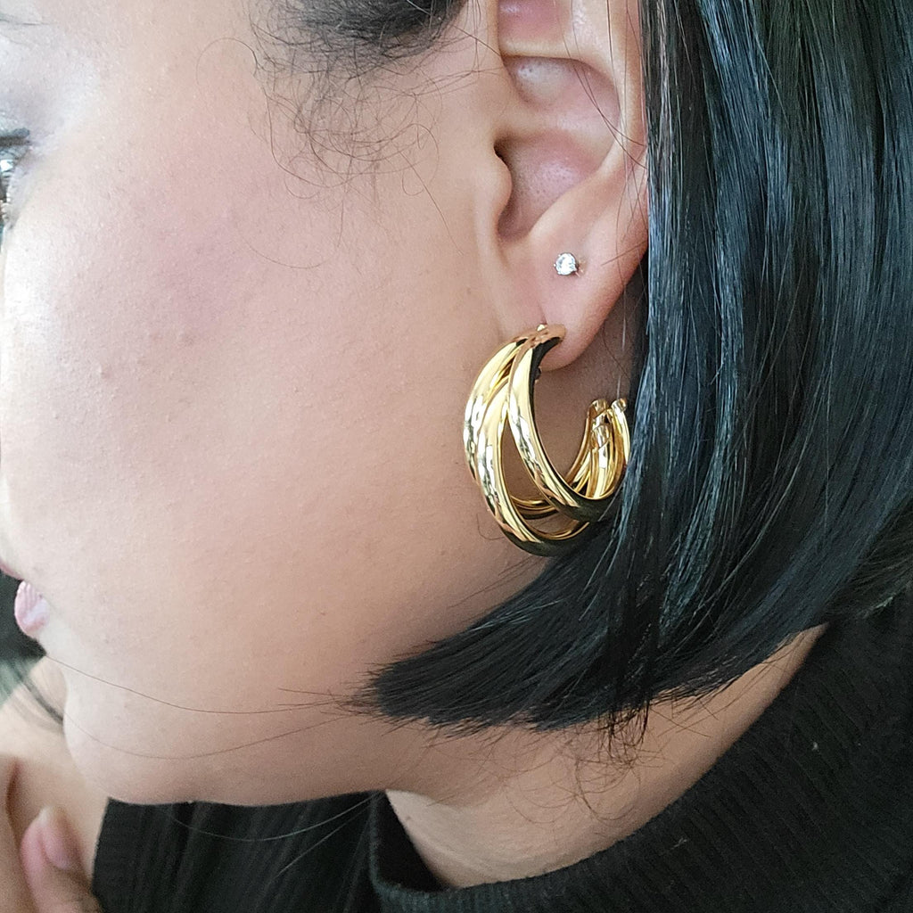 Triple Hoop Earrings, Gold hoop earrings, Knot earrings,Thick hoop earrings, Chunky gold hoops earrings, Triple band hoops, gold triple hoop