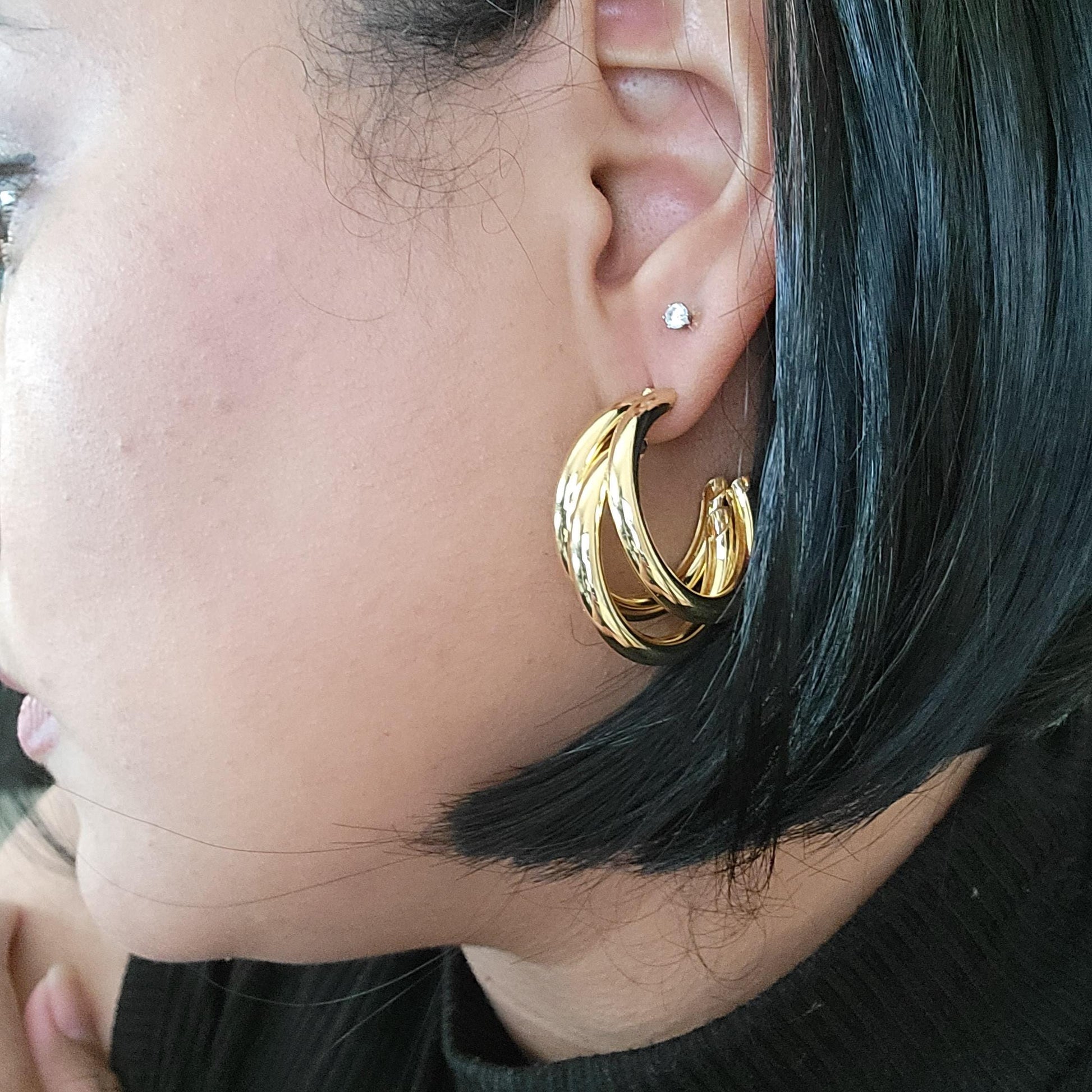 Triple Hoop Earrings, Gold hoop earrings, Knot earrings,Thick hoop earrings, Chunky gold hoops earrings, Triple band hoops, gold triple hoop