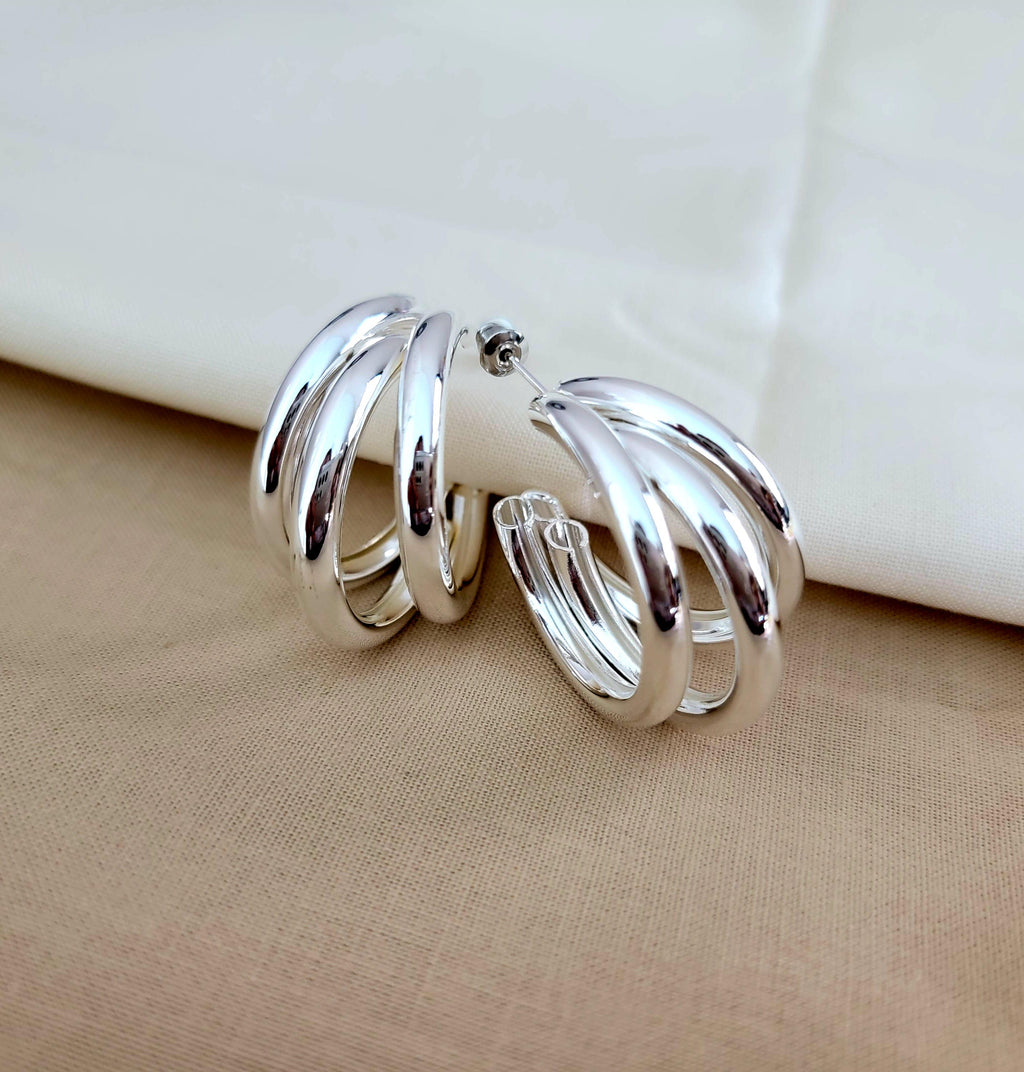 Triple Hoop Earrings, Gold hoop earrings, Knot earrings,Thick hoop earrings, Chunky gold hoops earrings, Triple band hoops, gold triple hoop
