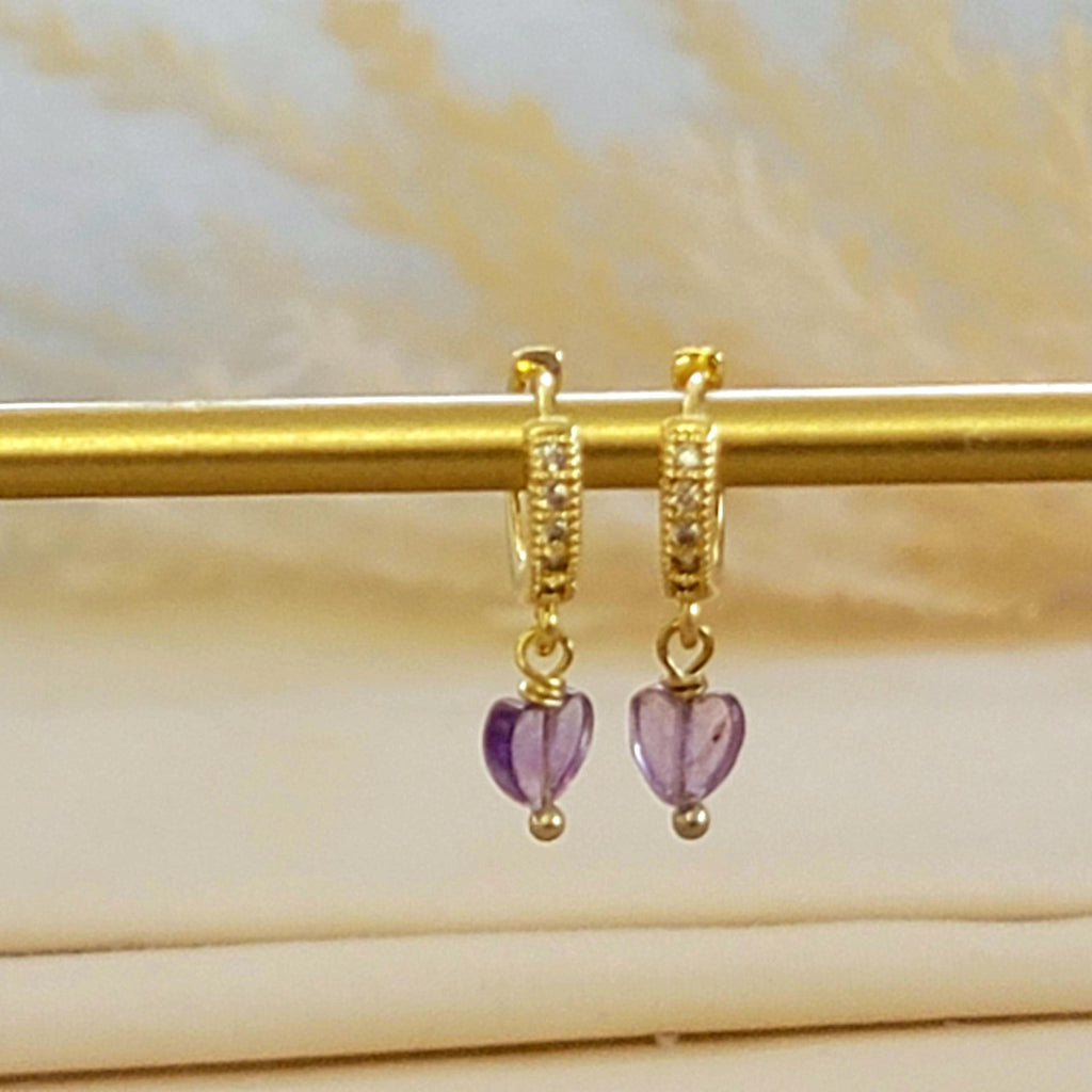 Dainty hoop earrings, Hoop huggies earrings, Minimalistic earrings hoop, Tiny hoop earrings, Birthstone stone earrings, Heart hoop earrings