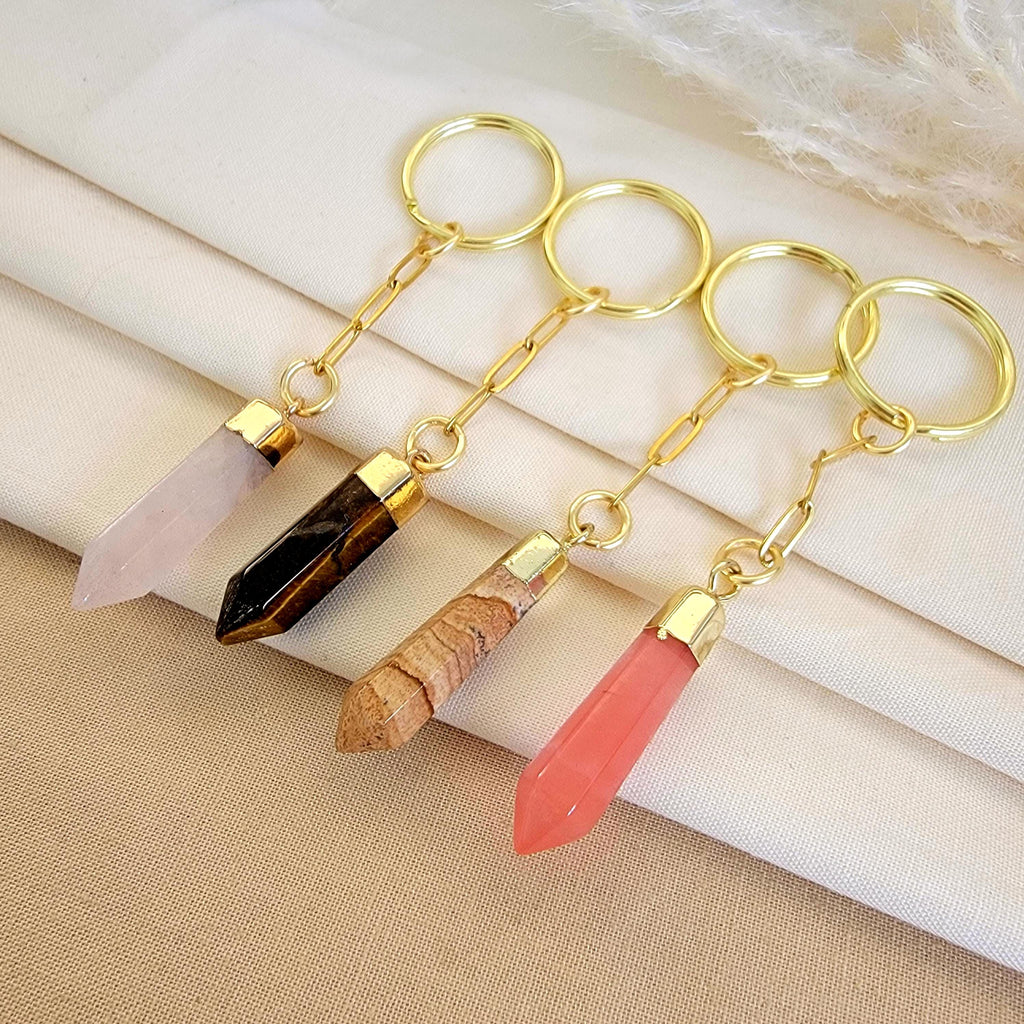 Crystal keyring, Gemstone keyring, Rose Quartz Key Ring, Healing Stone, Charming Keychains, Boho Keychain Gift for Friend, giftful friend