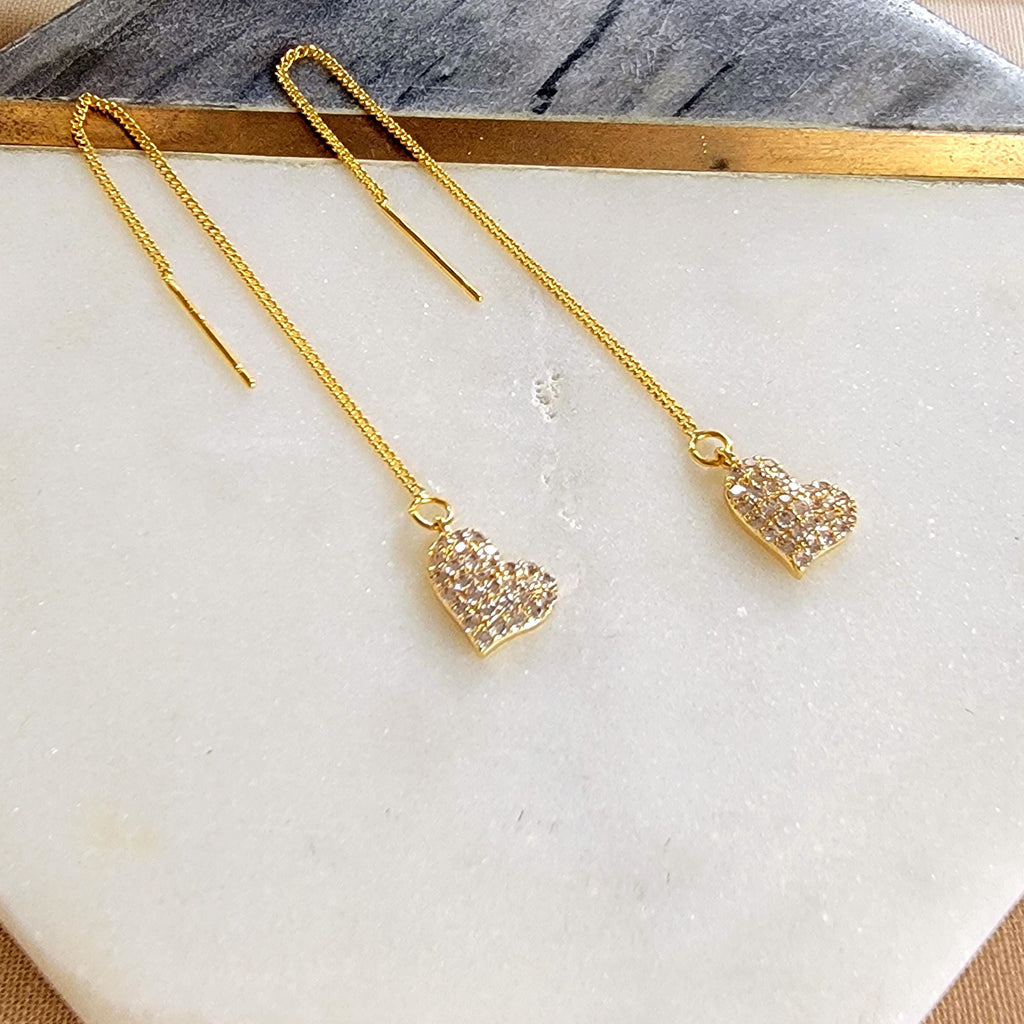 Heart Thread earrings, Dainty earrings gold, earrings-chains, minimalistic earrings, Gold Earrings, gold threaders,Minimalist Chain Earring
