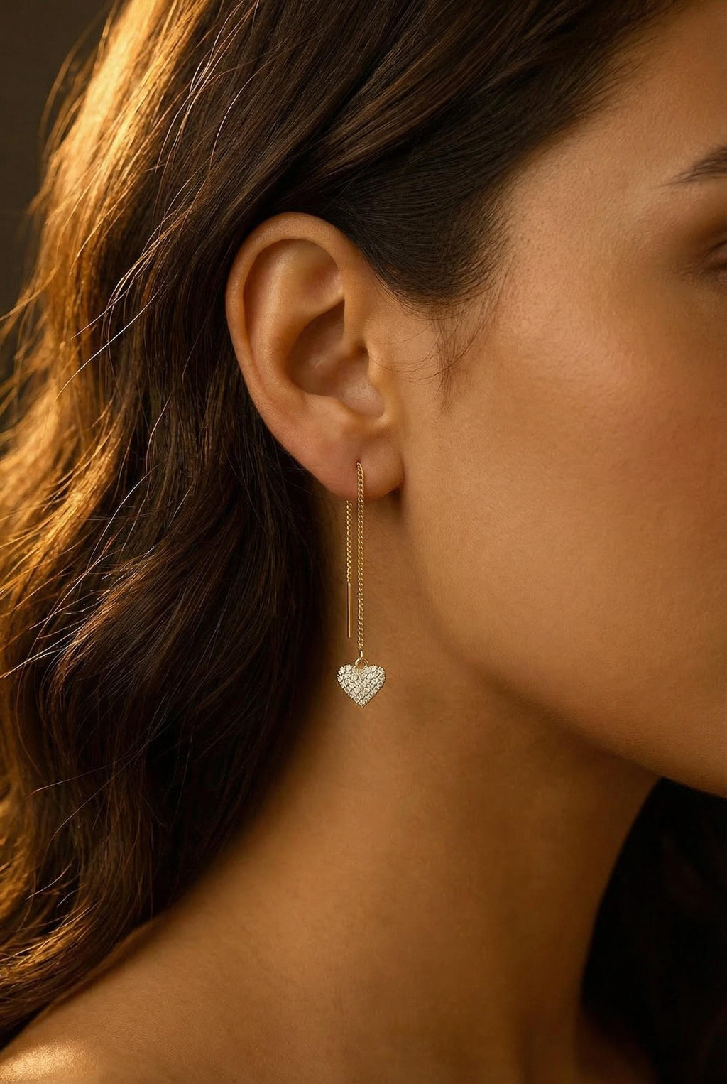 Heart Thread earrings, Dainty earrings gold, earrings-chains, minimalistic earrings, Gold Earrings, gold threaders,Minimalist Chain Earring