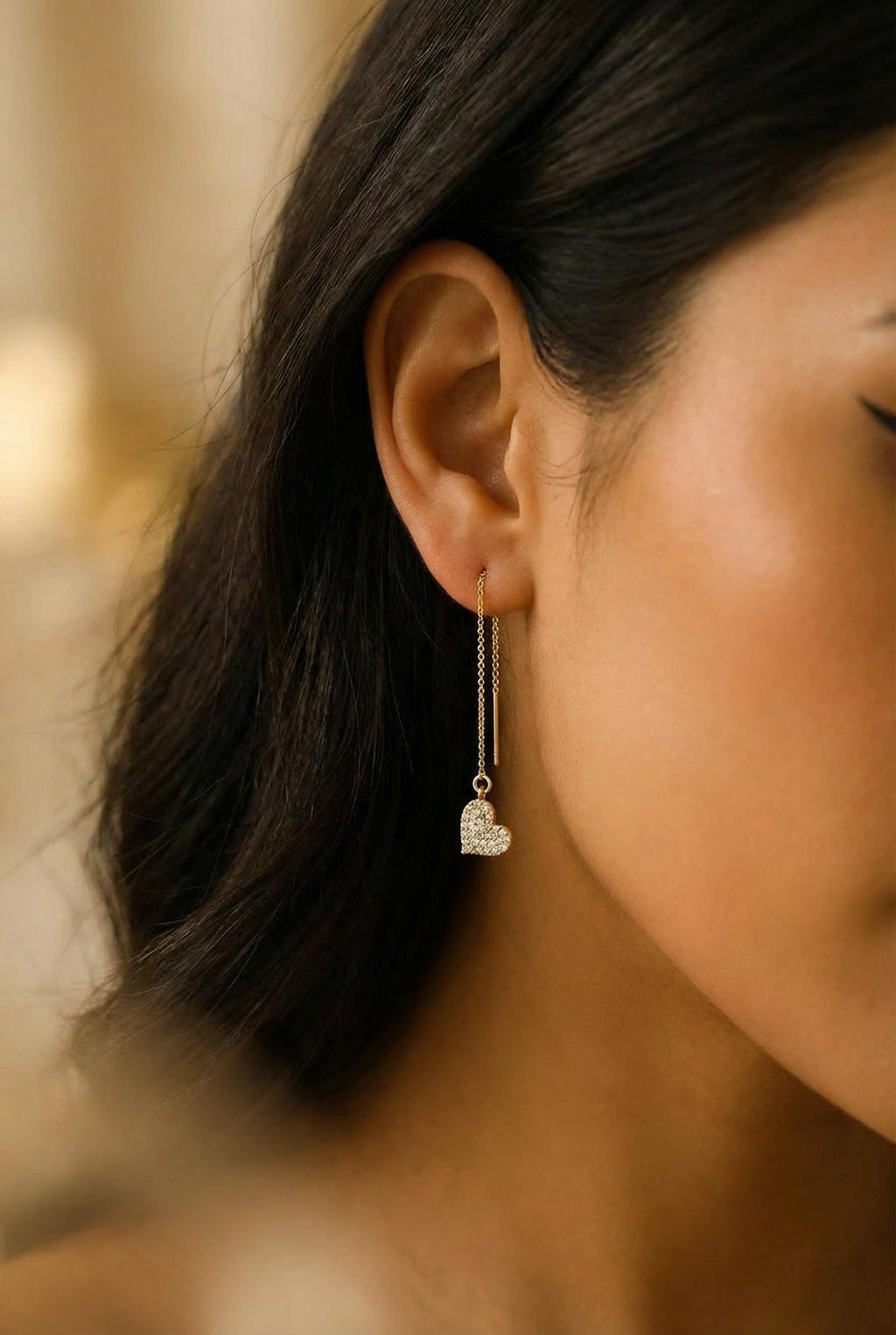 Heart Thread earrings, Dainty earrings gold, earrings-chains, minimalistic earrings, Gold Earrings, gold threaders,Minimalist Chain Earring