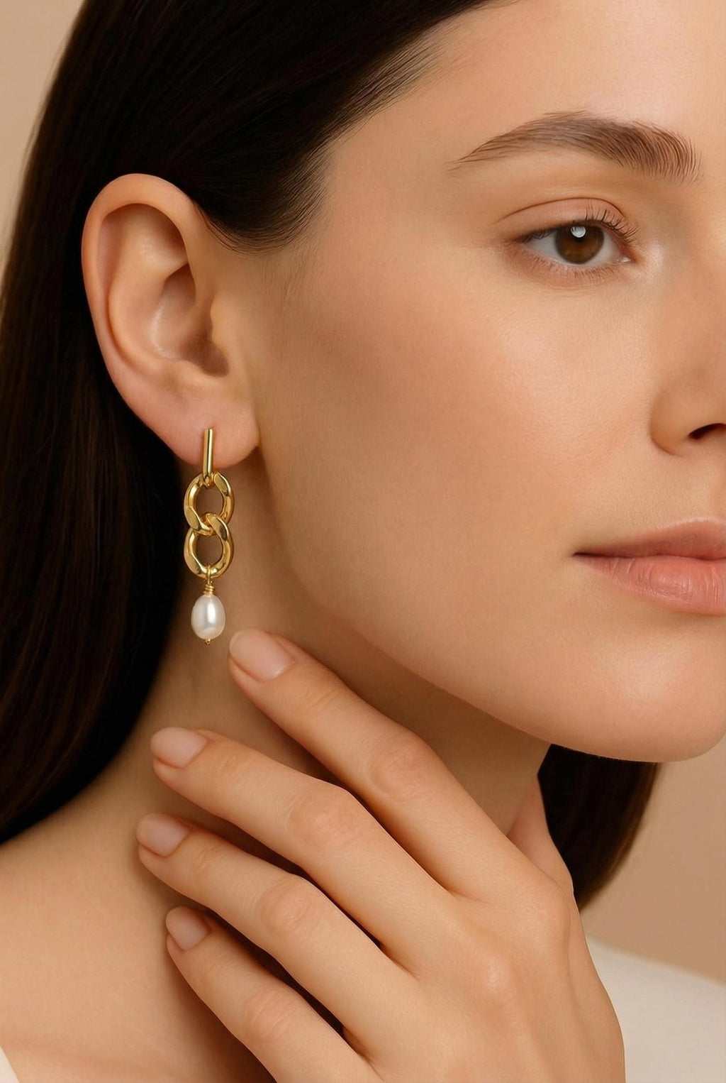 Gold Earrings chains, Chunky Link Chain Pearl Earring, Pearl Chain Link Earrings, Gold Pearl Earrings, Drop Chunky Link Earrings, Gift Moms