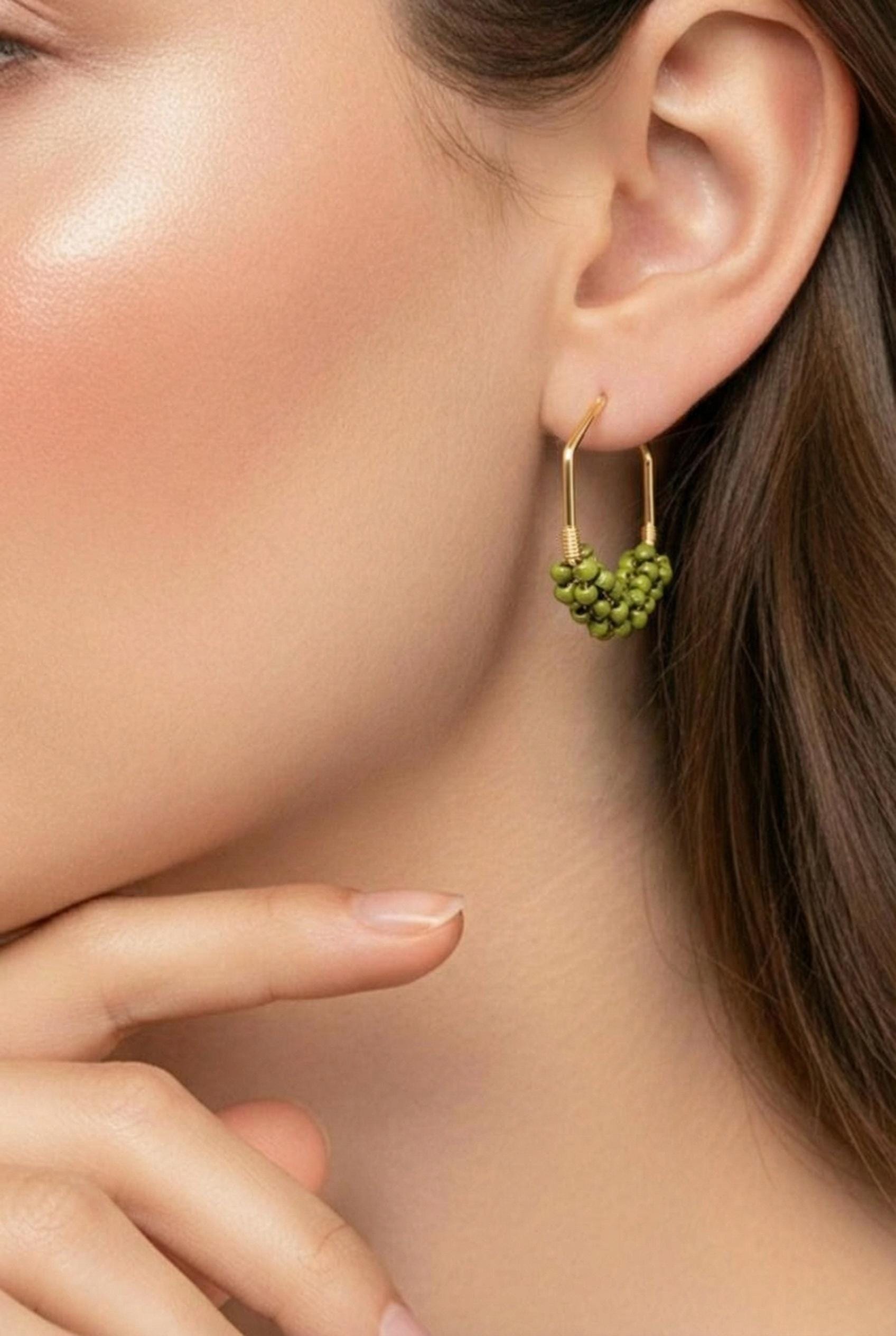 Large Hoops Earrings, Geometric Hexagon Hoops, Thick Gold filled hoops, Chunky earrings hoop, Beaded hoop, Gifte-for-her, gifte fully