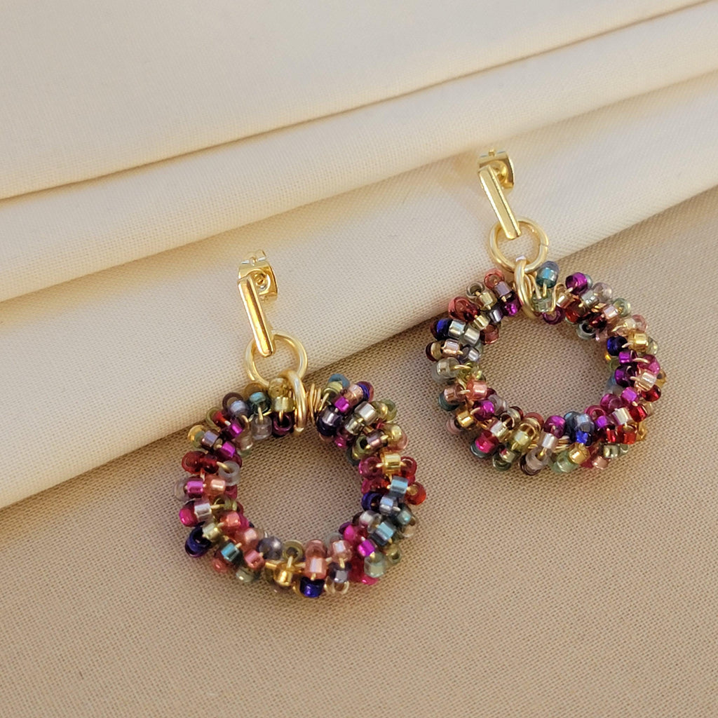 Dainty Hoop Bead Earrings, Bridal Earrings bride, Dropping earrings, Earrings Bridesmaid Gifts, Maid of honor Giftful, Gifts for-her,Wife