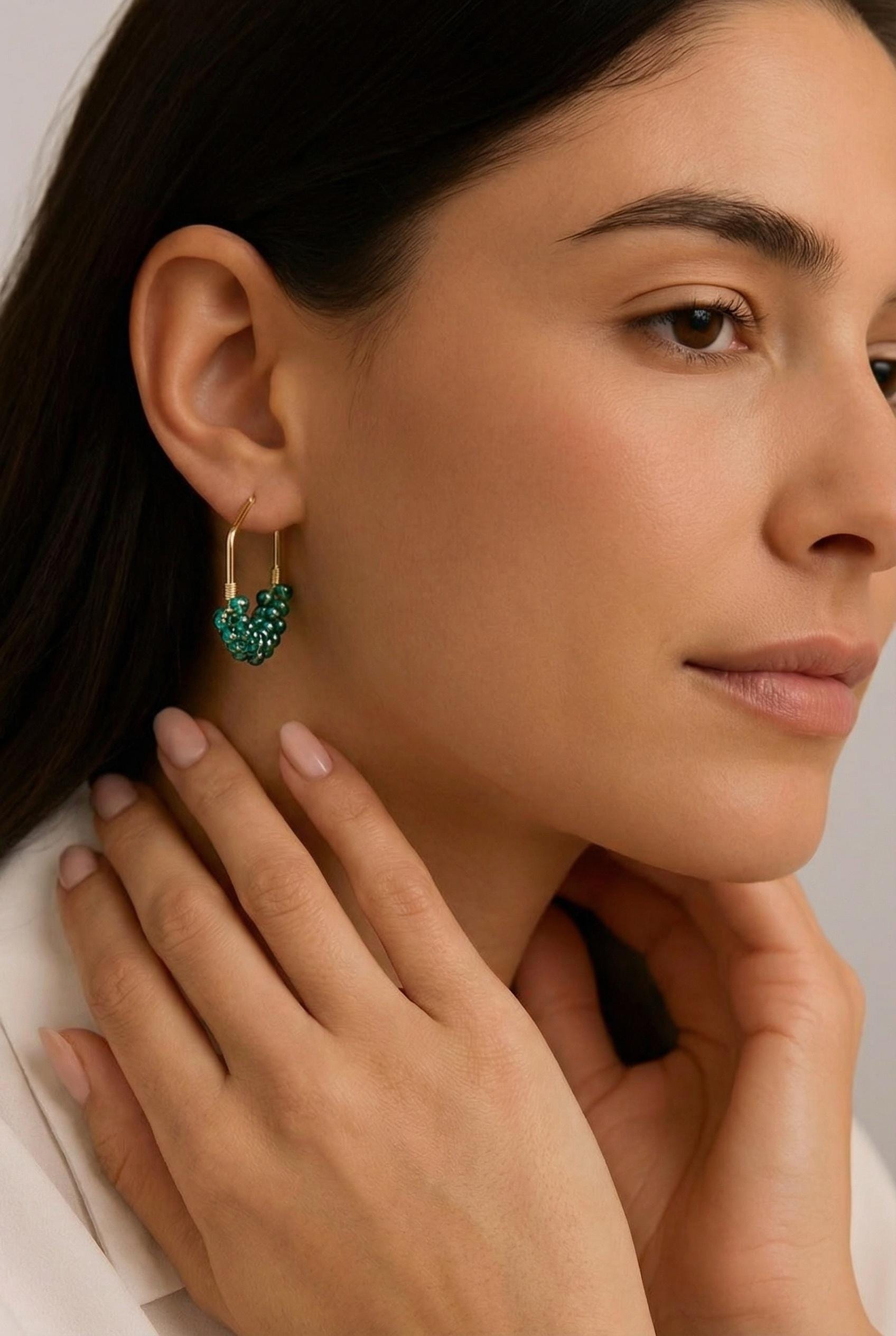 Chunky Hoop Earrings, dainty gold earring, Thick gold hoop earrings, Large Hoops Earrings, Beads earring, Geometric Earrings, Gifte-for-her