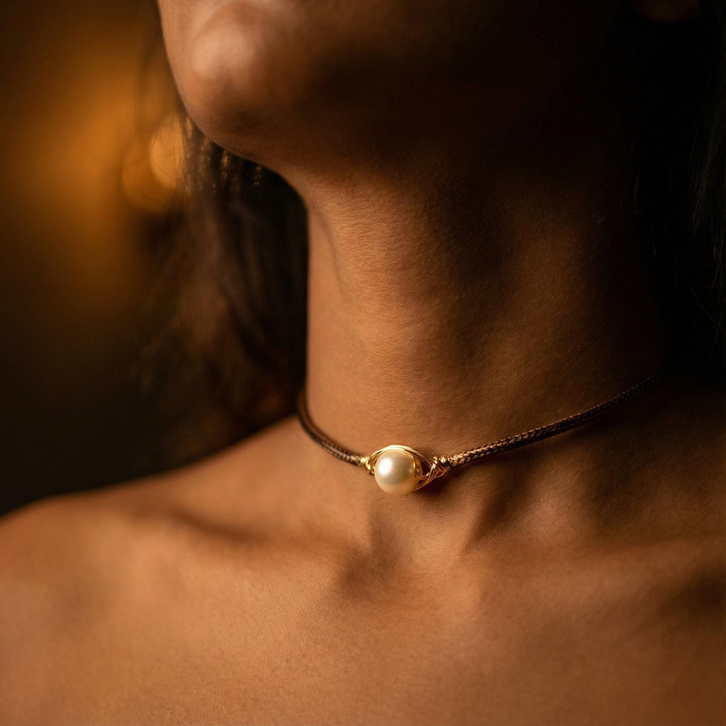 Pearl choker necklace, Leather Pearl Choker, Single Pearl Choker Necklace, June Birthstone, Choker Necklace, Boho Choker, Bridemaids Gift