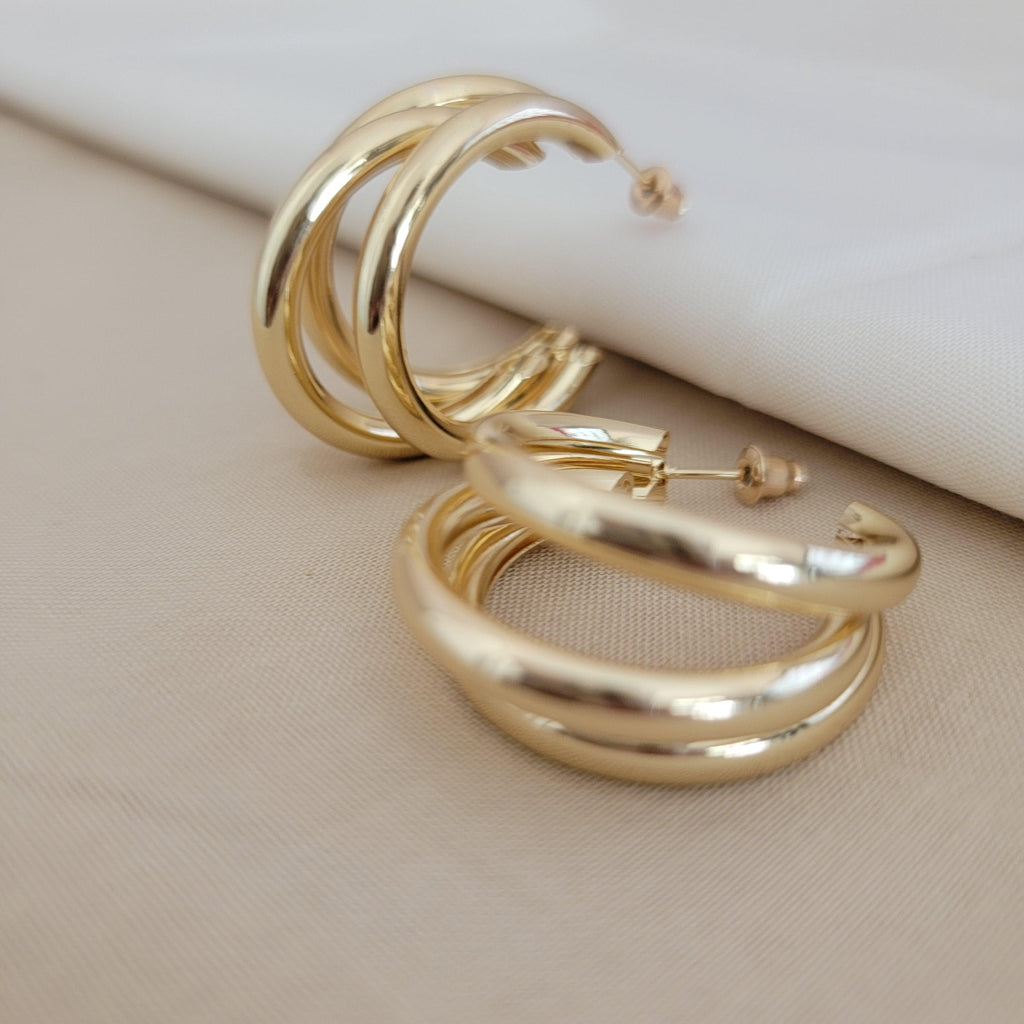 Triple Hoop Earrings, Gold hoop earrings, Knot earrings,Thick hoop earrings, Chunky gold hoops earrings, Triple band hoops, gold triple hoop