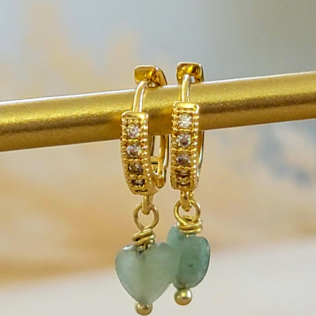 Dainty hoop earrings, Hoop huggies earrings, Minimalistic earrings hoop, Tiny hoop earrings, Birthstone stone earrings, Heart hoop earrings