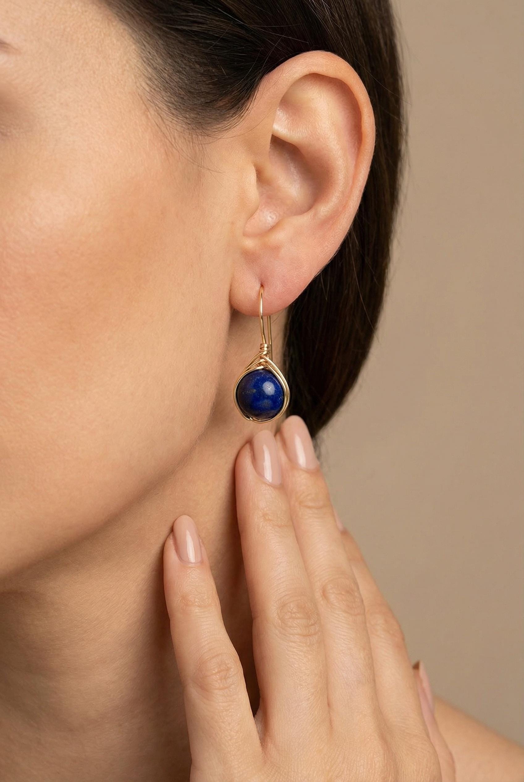 Dainty Lapis Lazuli Drop Earring, Minimalists earrings, Dropping Gold Earrings, Gift for- Her, Wife Gifte, valentine gifte, Gifted mom