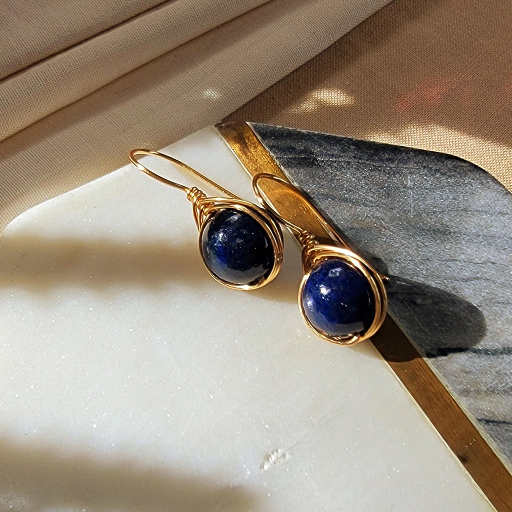 Dainty Lapis Lazuli Drop Earring, Minimalists earrings, Dropping Gold Earrings, Gift for- Her, Wife Gifte, valentine gifte, Gifted mom