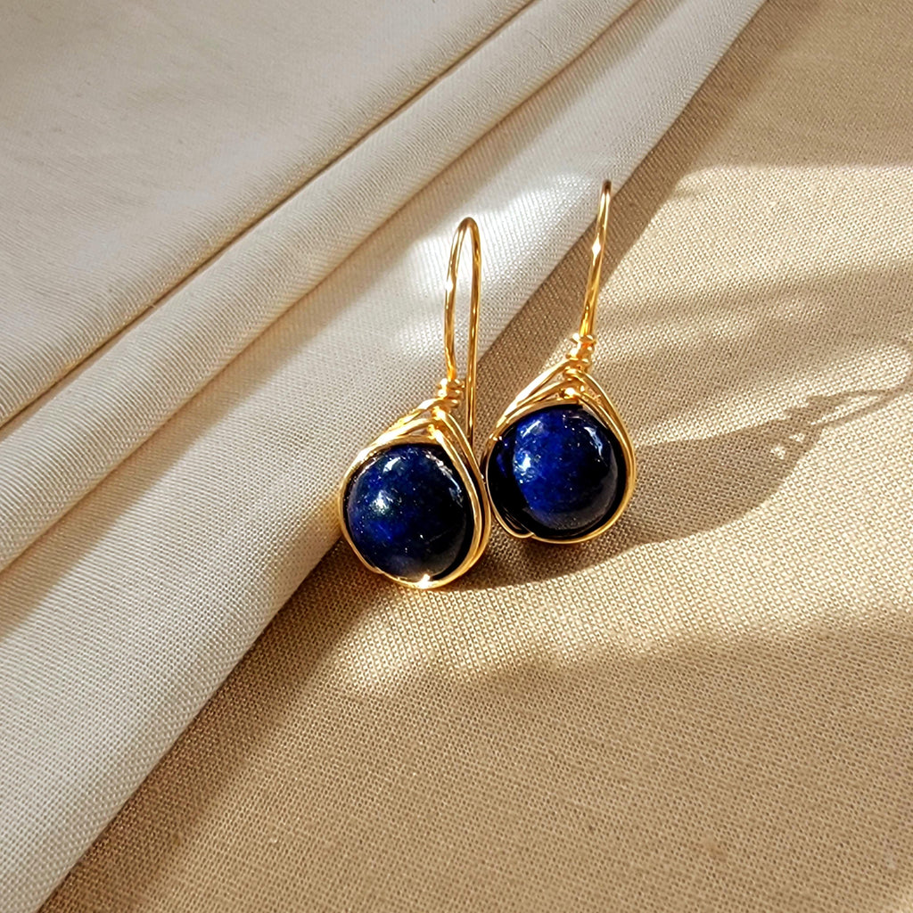 Dainty Lapis Lazuli Drop Earring, Minimalists earrings, Dropping Gold Earrings, Gift for- Her, Wife Gifte, valentine gifte, Gifted mom
