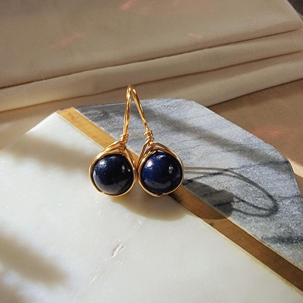 Dainty Lapis Lazuli Drop Earring, Minimalists earrings, Dropping Gold Earrings, Gift for- Her, Wife Gifte, valentine gifte, Gifted mom