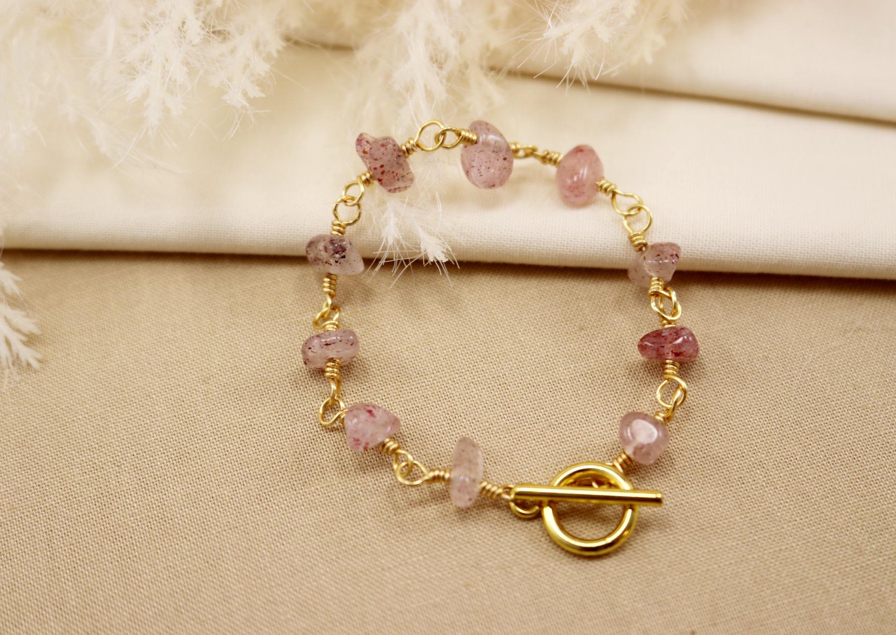 Dainty Strawberry quartz bracelet, Stone-bracelet, Minimalist bracelet, Dainty Crystal bracelet, Mom gift, Hers bracelets, gifted wife