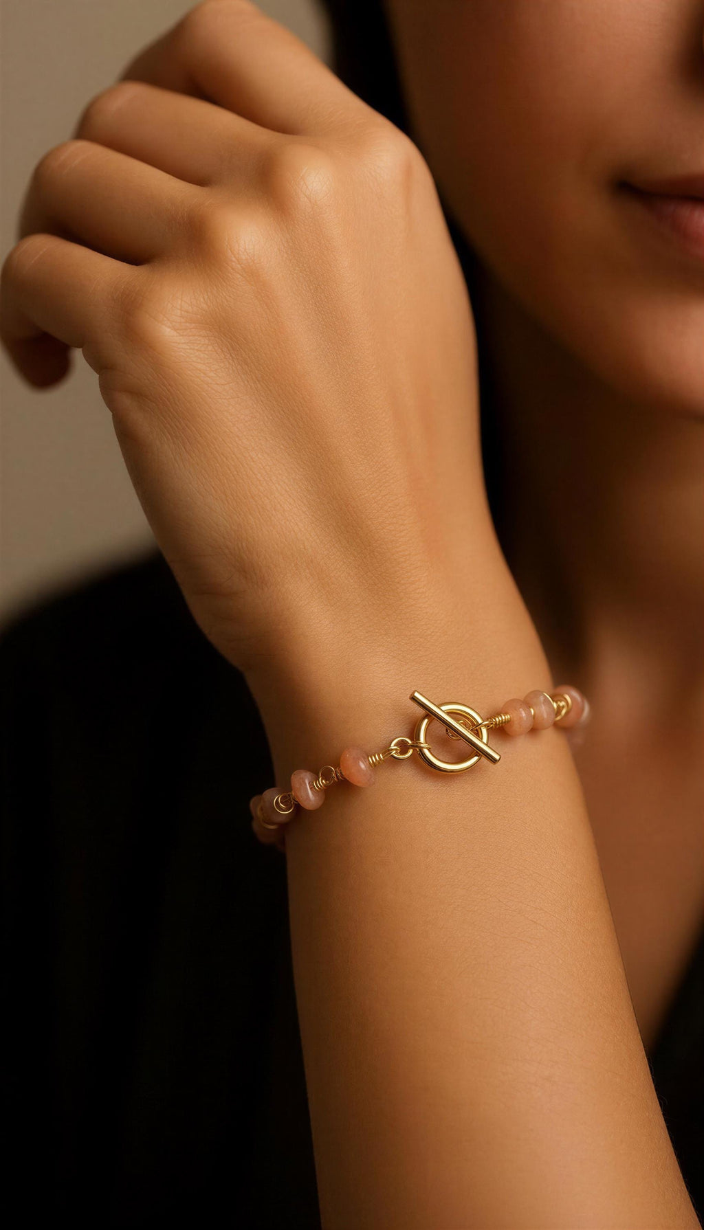 Peach Orange Sunstone Bracelet, Bracelet Dainty, Natural Sunstone stone Bracelet, Crystal Bracelet, Minimalist bracelet, gifts for-her