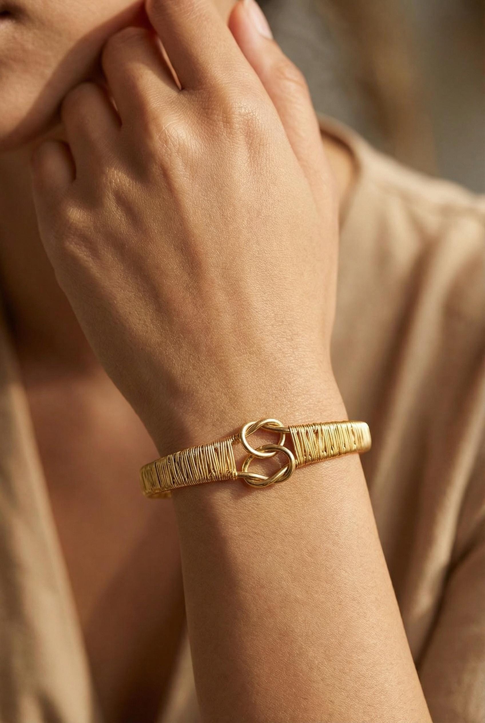 Dainty Cuff Bracelet, Woven Wire Cage Cuff Bracelet, Bangle Cuff Bracelet, Gold Bracelet Dainty, Thick Bracelet, Gift for- her