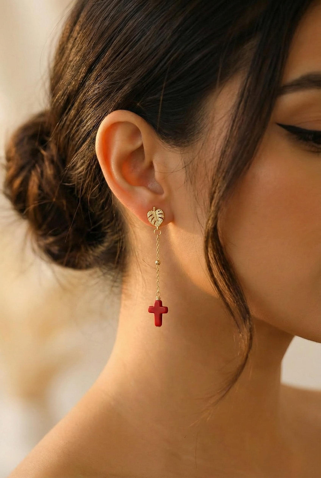 Dainty gold earrings, Dainty Earrings Chain, Thread chain Cross earrings, Earrings-chains, Minimalistic earrings, Earrings Threaders,