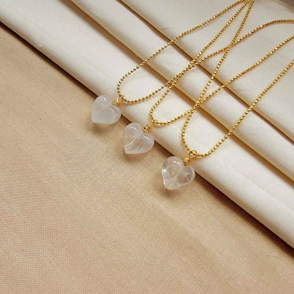 Dainty Heart Clear quartz necklace, Thin chain necklaces, Dainty Necklace gold, Layering necklace, gifted valentine necklace, gifts for-her