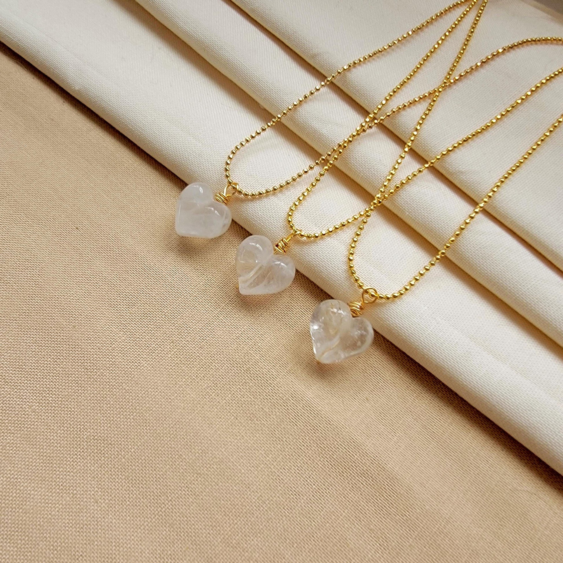 Dainty Heart Clear quartz necklace, Thin chain necklaces, Dainty Necklace gold, Layering necklace, gifted valentine necklace, gifts for-her