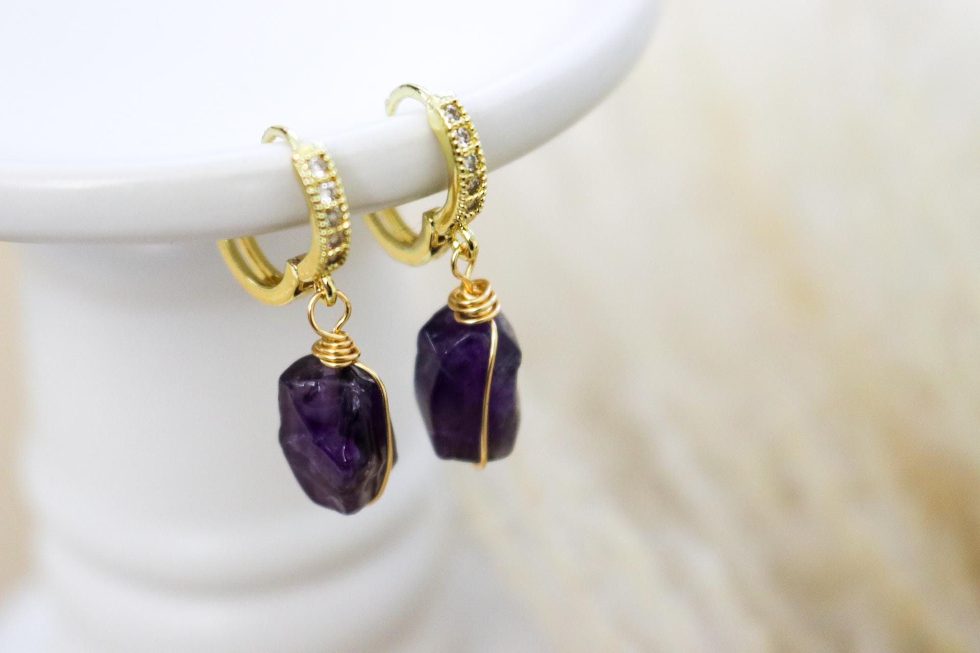 Amethyst hoop earrings, Hoop Dainty Earring, Tiny hoop earrings, Amethyst Huggie Hoop Earrings, Hoop Mini Earring, Gemstone hoops, Hers Gift