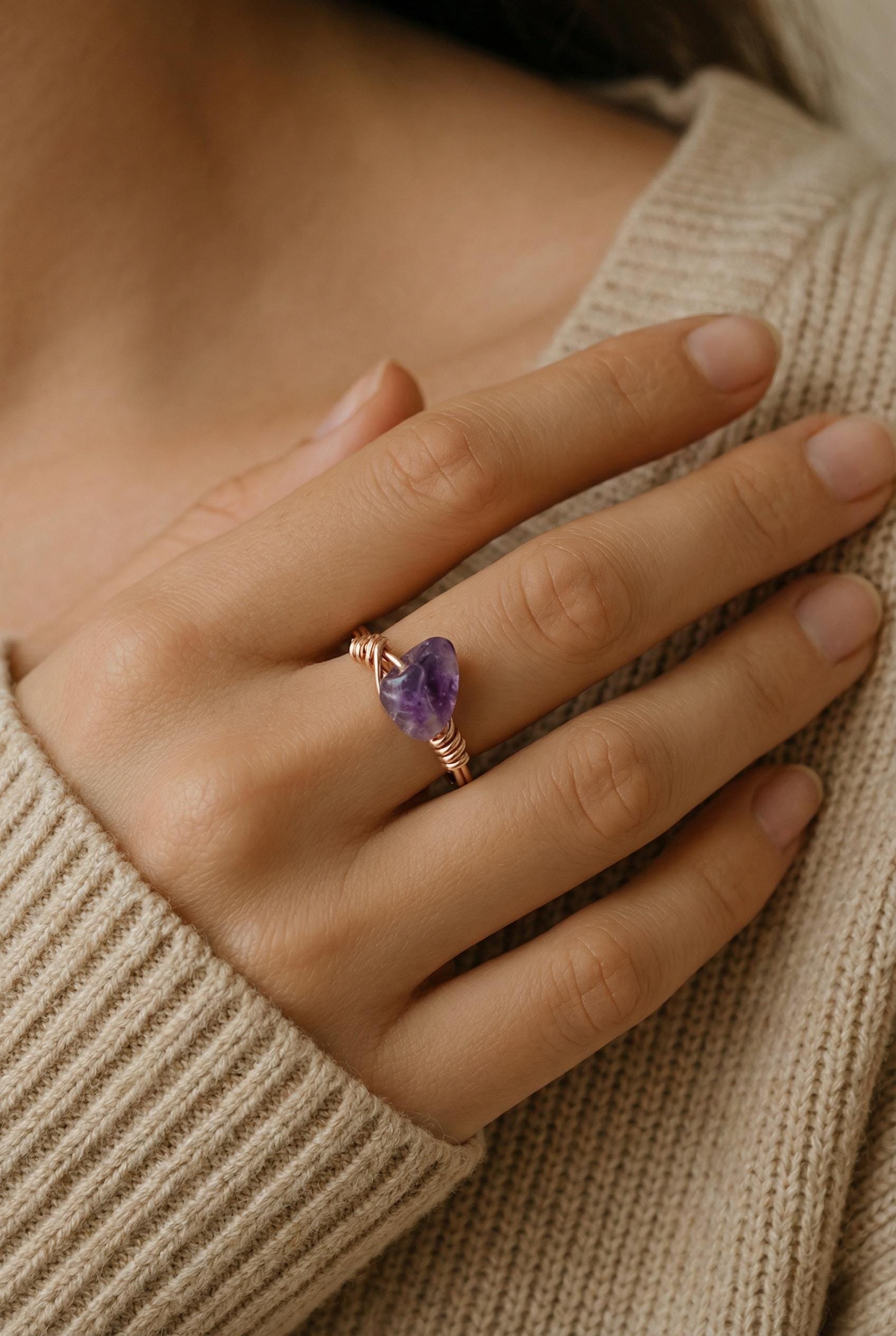 Dainty Crystal Ring, Thin gold ring, Gold stack ring, Birthstone Ring, Wire Wrap Ring, Midi ring, statemente ring, Custom gifted For Her