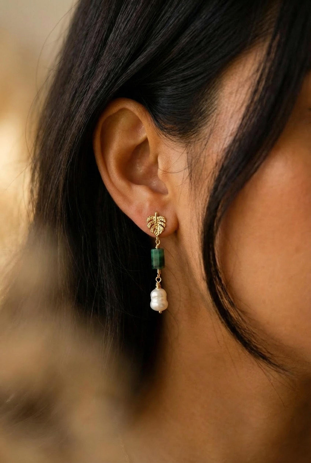 Natural Emerald Earrings, Freshwater Pearl drop earrings, Dainty Earrings, Stacking Earrings, Gemstone Earrings, May Birthstone, Hers Gift