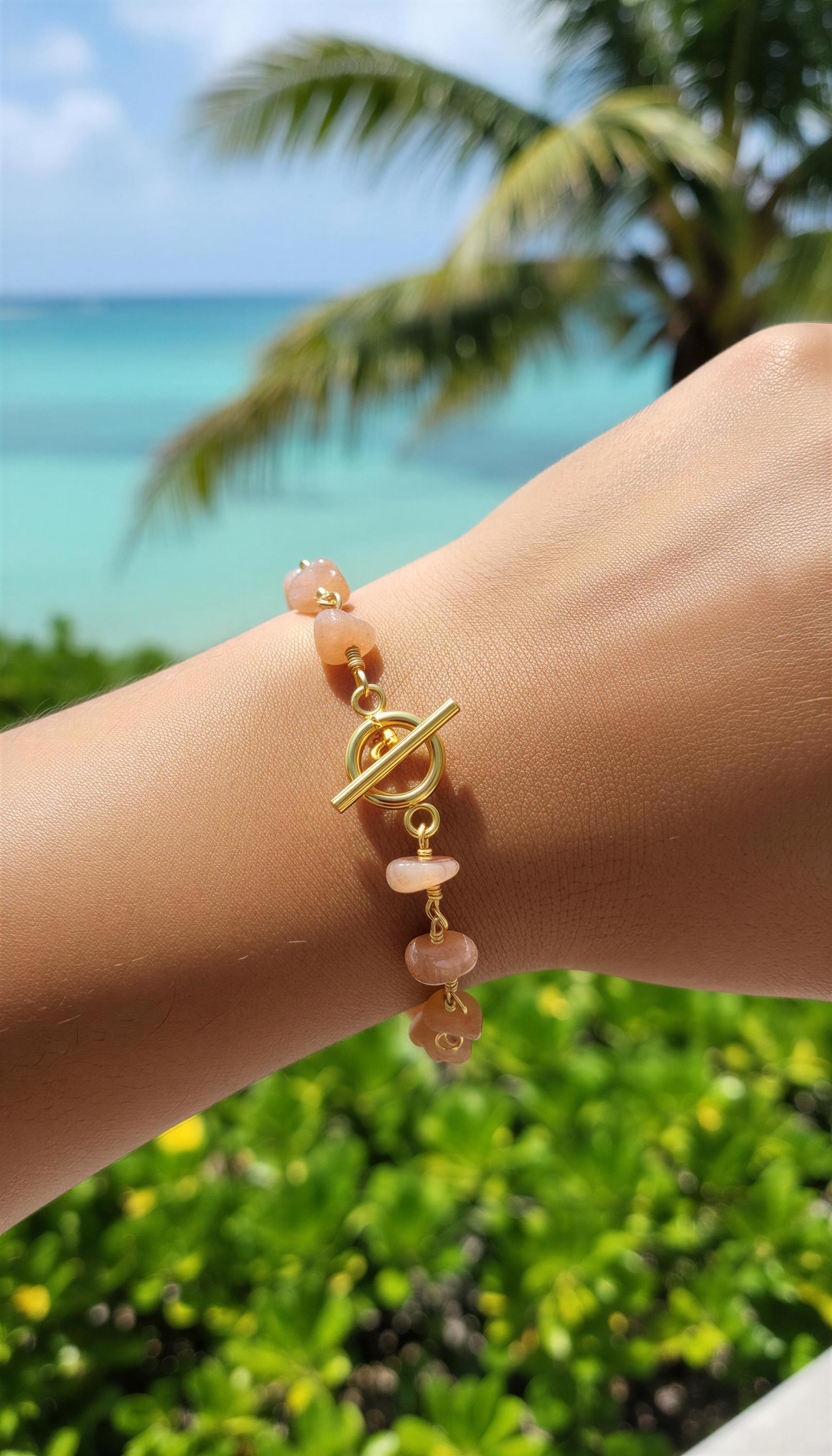 Peach Orange Sunstone Bracelet, Bracelet Dainty, Natural Sunstone stone Bracelet, Crystal Bracelet, Minimalist bracelet, gifts for-her