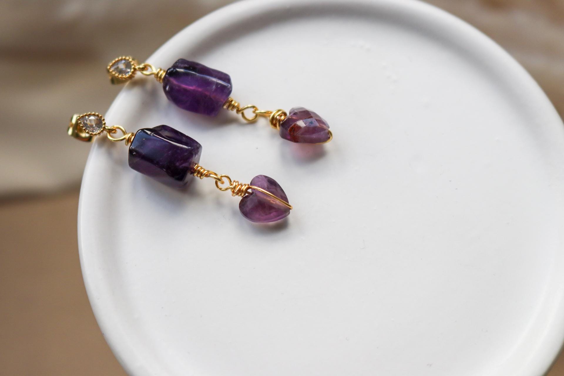 Dainty Amethyst Earrings, February Birthstone, Dainty gold earrings, Earring Minimalistic, Huggie Earrings, stacking earrings, gifts for-her