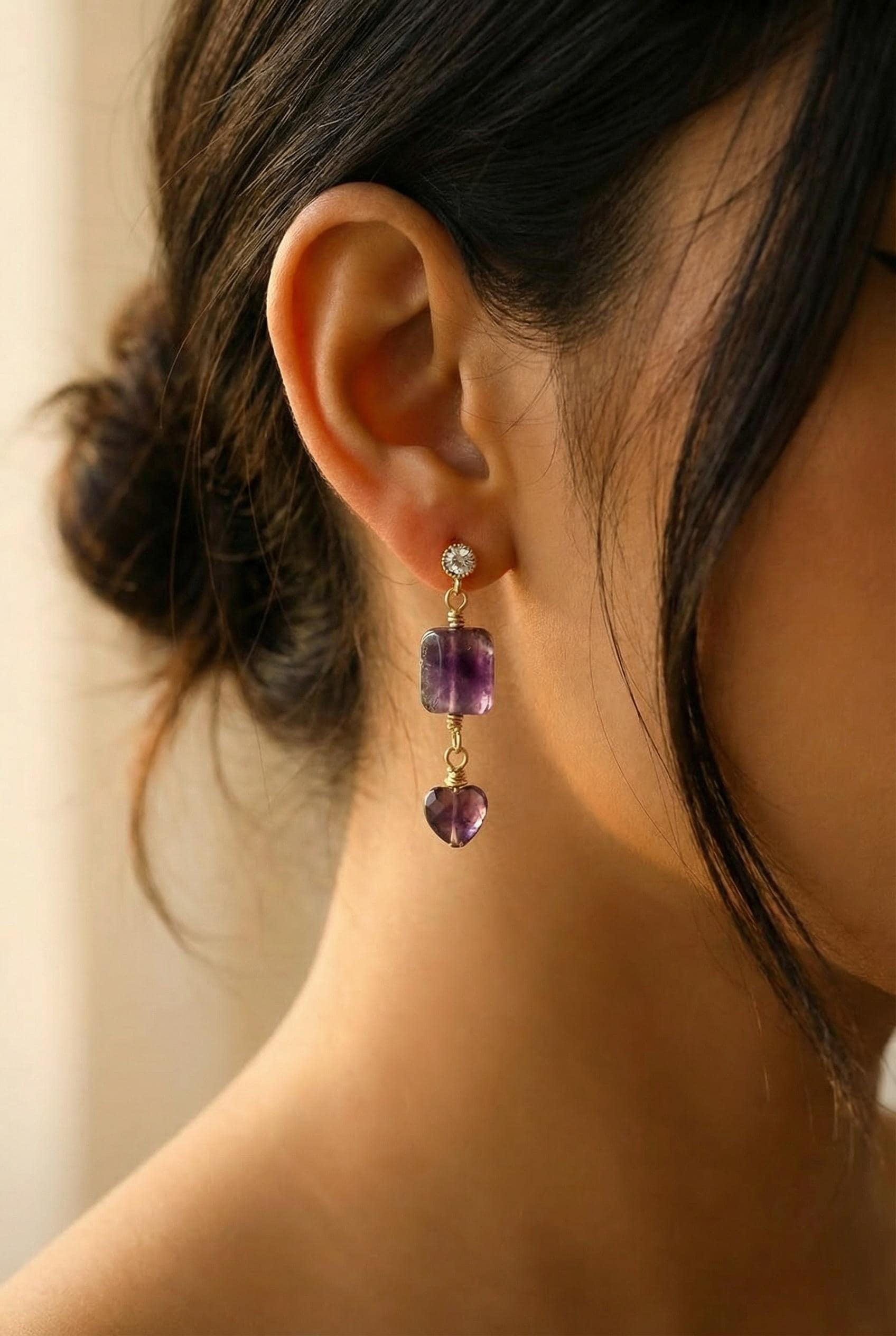 Dainty Amethyst Earrings, February Birthstone, Dainty gold earrings, Earring Minimalistic, Huggie Earrings, stacking earrings, gifts for-her