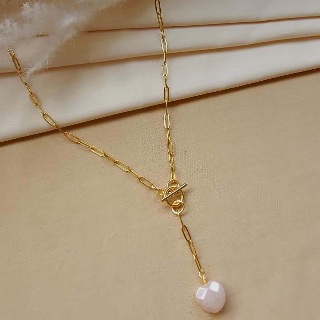 Dainty Rose quartz necklace, Thin Gold Chain, Layered Chains, Minimalist necklace, Genuine rose quartz, Toggle necklace,Gold Paperclip Chain